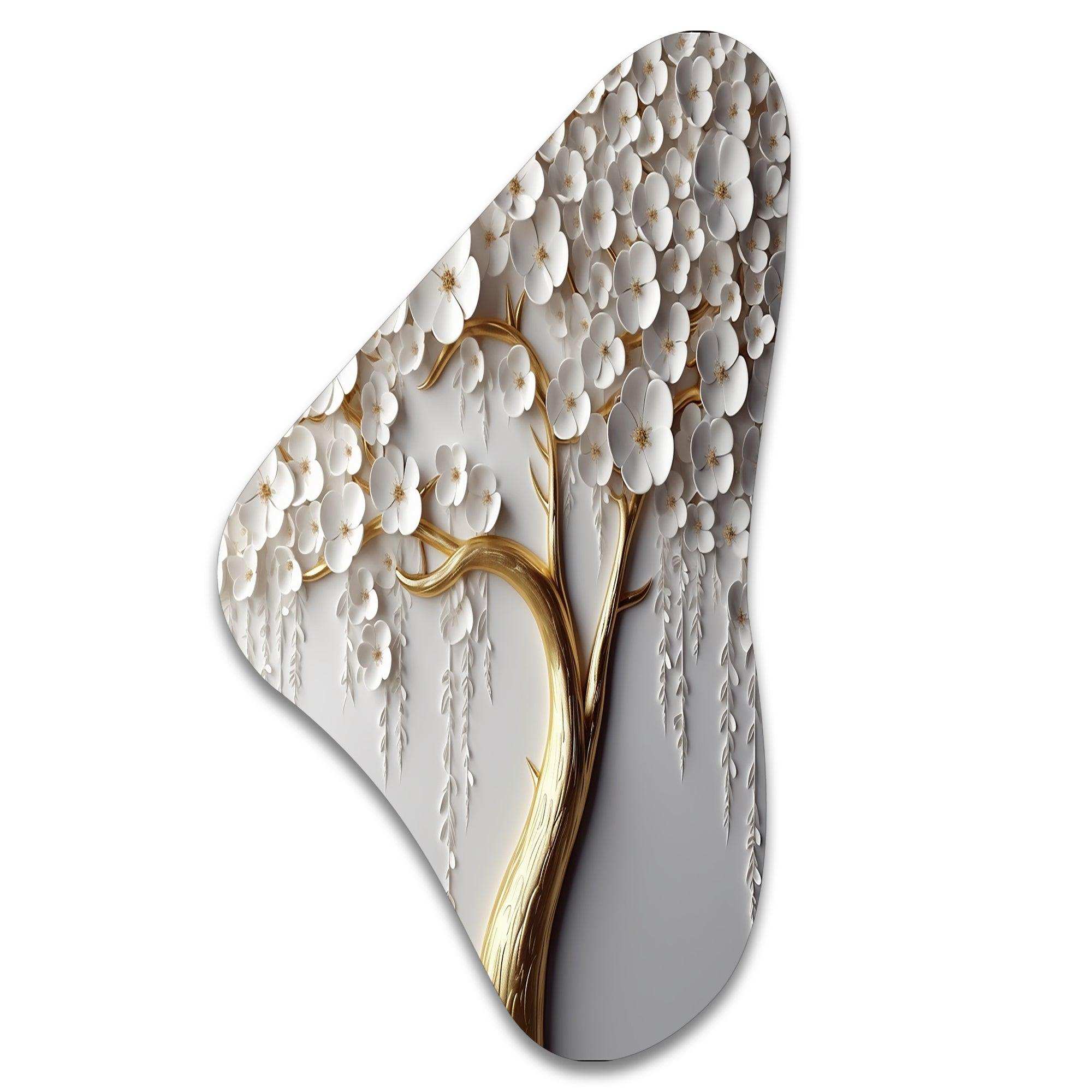 White Orchid Tree Garden Of Branches II - Asymmetric Metal Wall Art