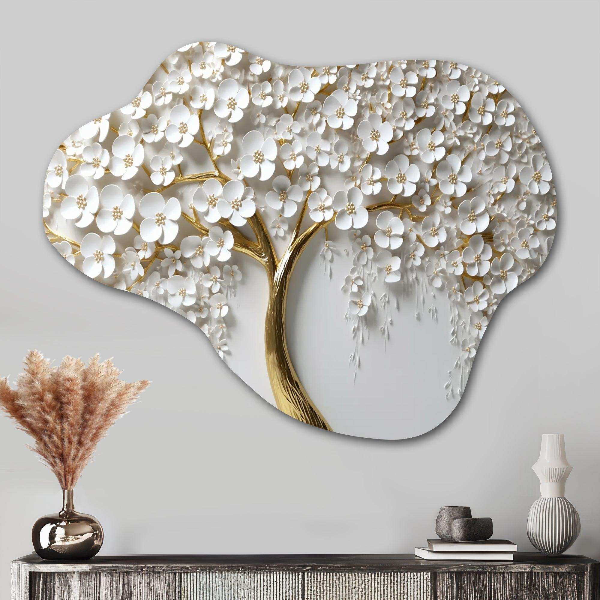 White Orchid Tree Garden Of Branches III - Asymmetric Metal Wall Art