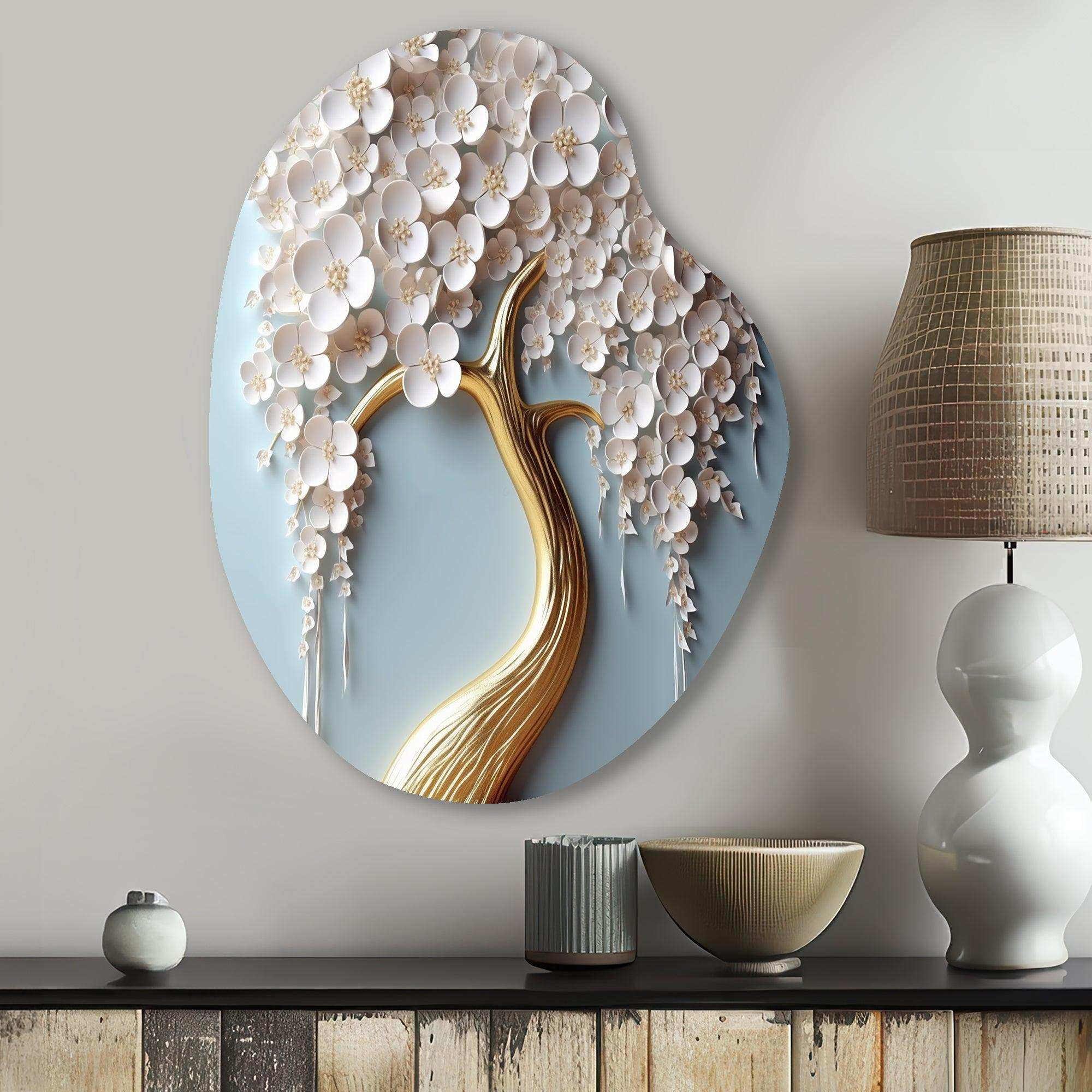 White Orchid Tree Garden Of Branches VI - Asymmetric Metal Wall Art