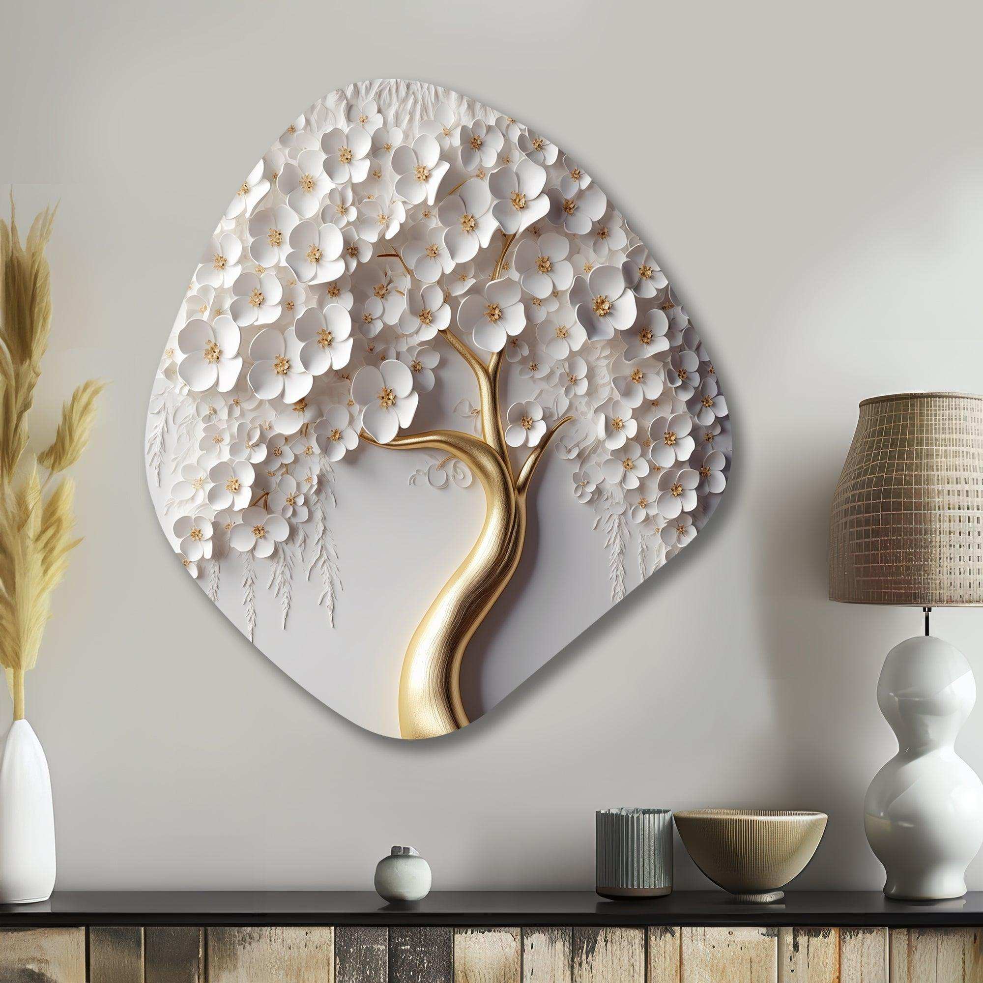 White Orchid Tree Garden Of Branches VIII - Asymmetric Metal Wall Art