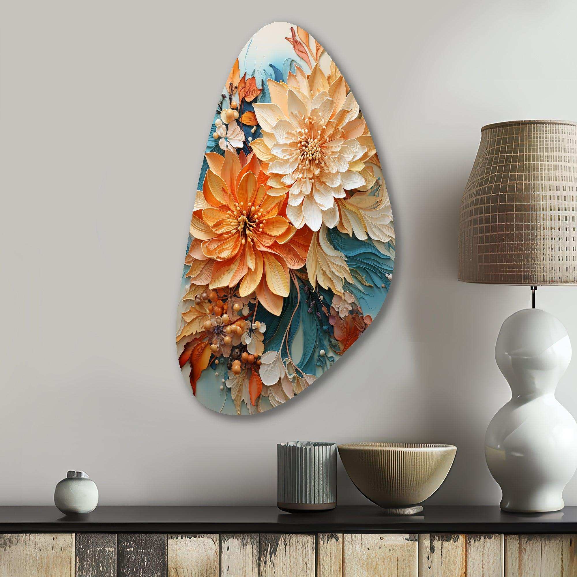 Orange Teal Botanical Whirlwind I - Asymmetric Metal Wall Art