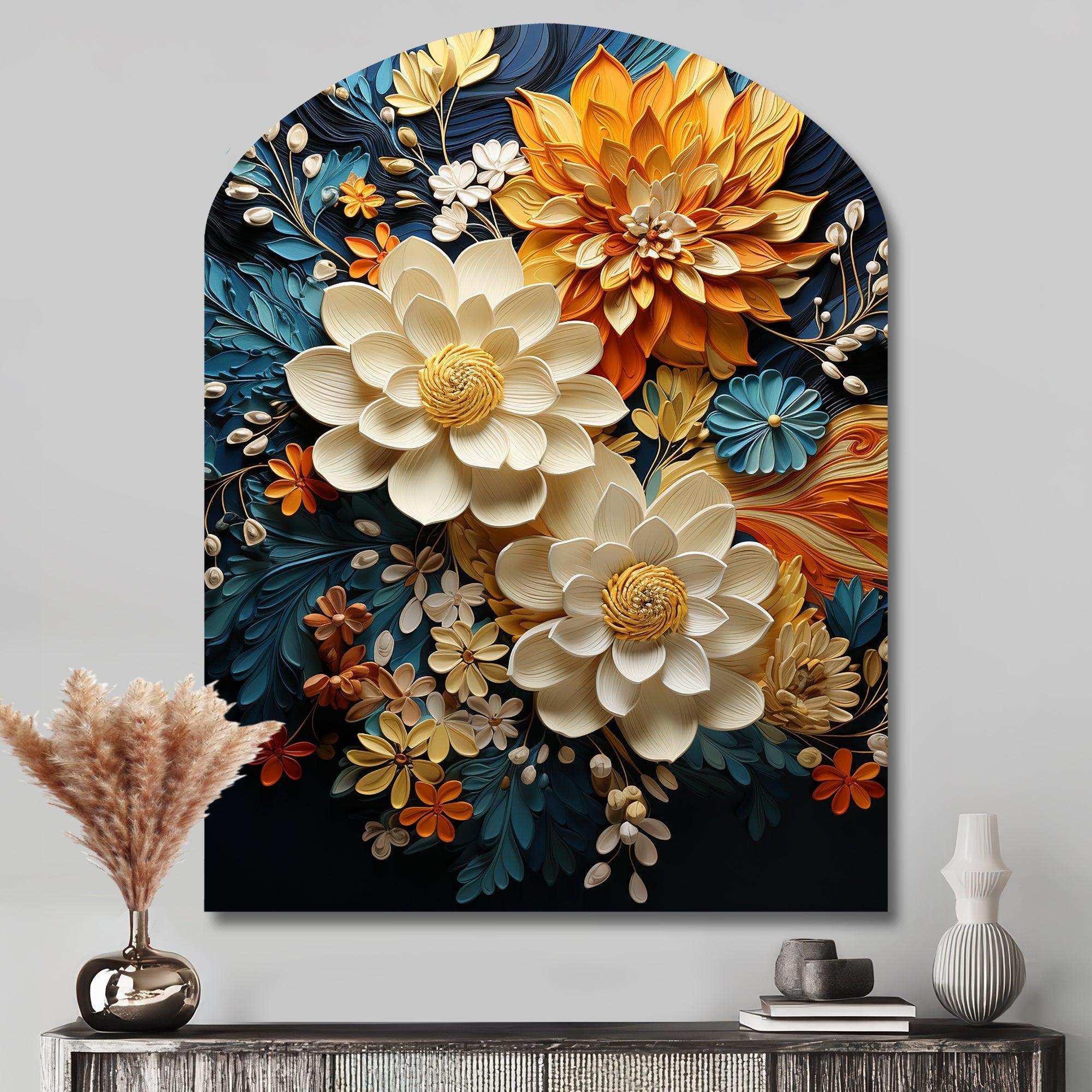 Orange Teal Botanical Whirlwind II - Asymmetric Metal Wall Art