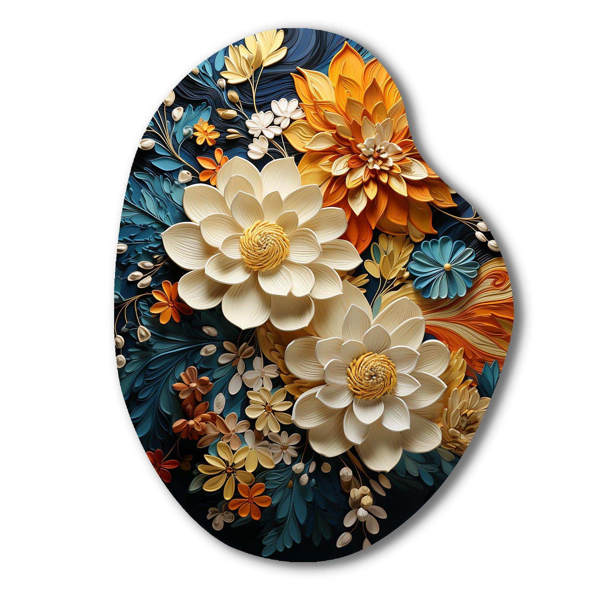 Orange Teal Botanical Whirlwind II - Asymmetric Metal Wall Art