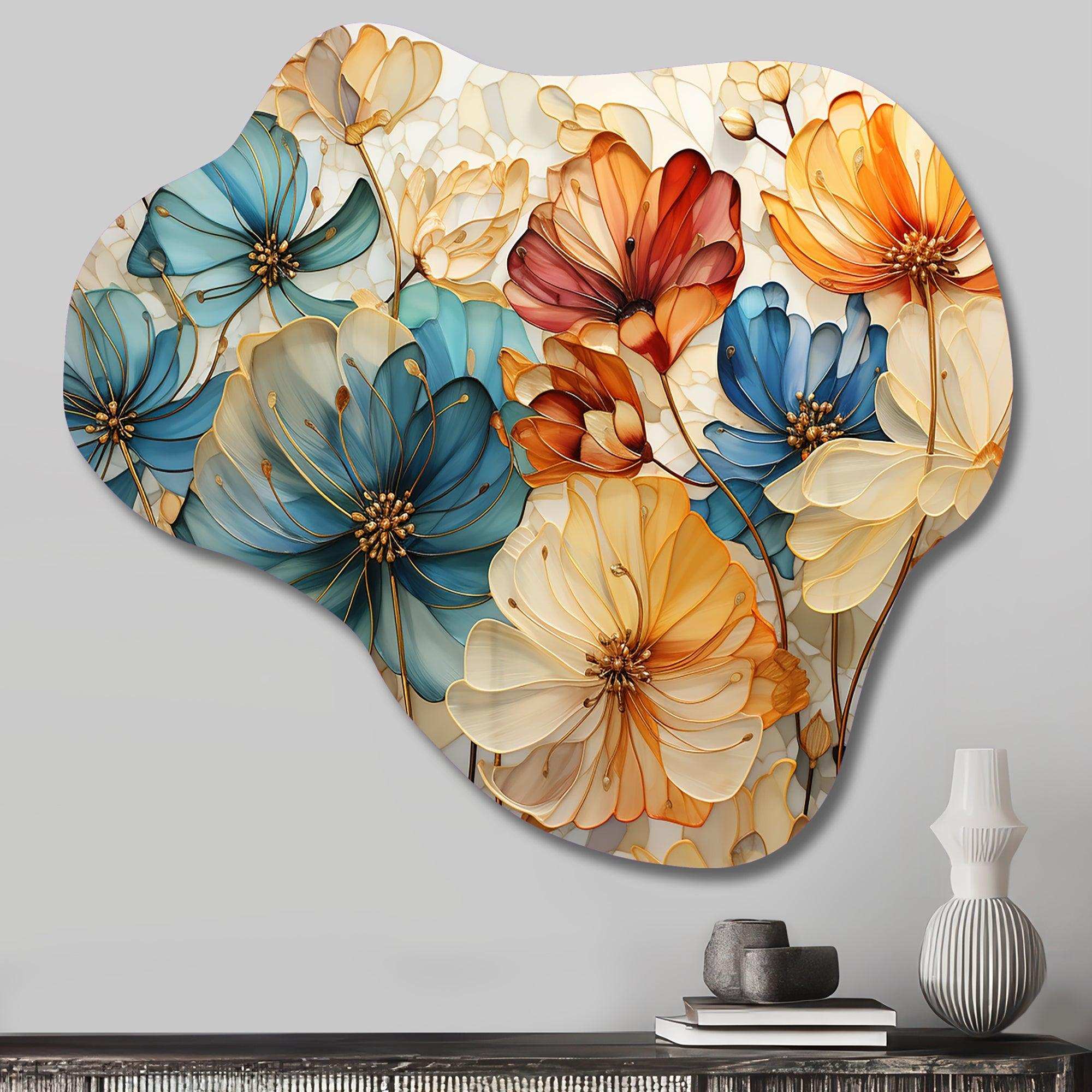 Teal Orange Petal Mosaics II - Asymmetric Metal Wall Art