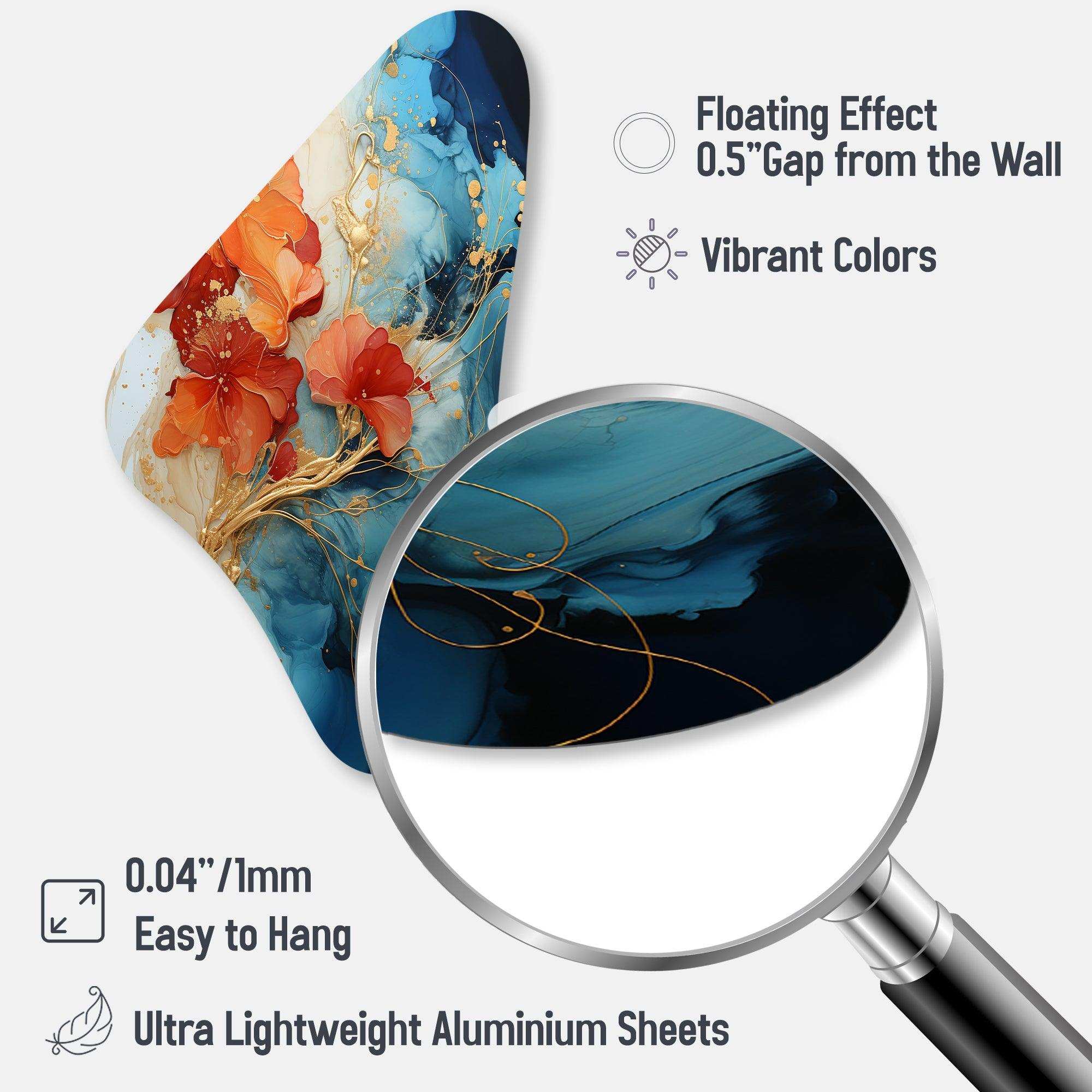 Orange Teal Abstract Fractal - Asymmetric Metal Wall Art