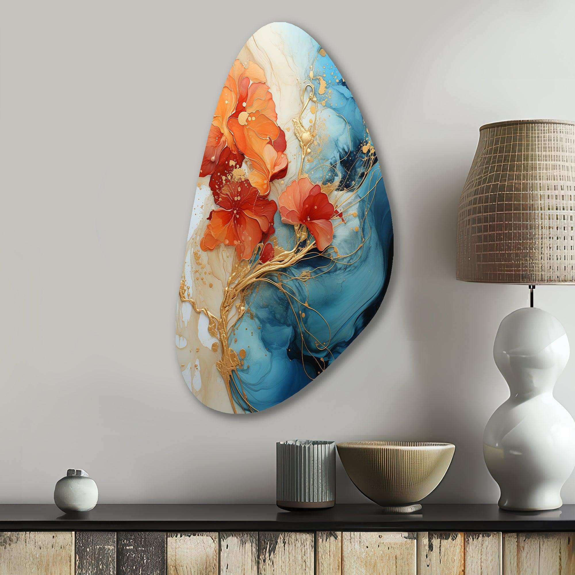 Orange Teal Abstract Fractal - Asymmetric Metal Wall Art