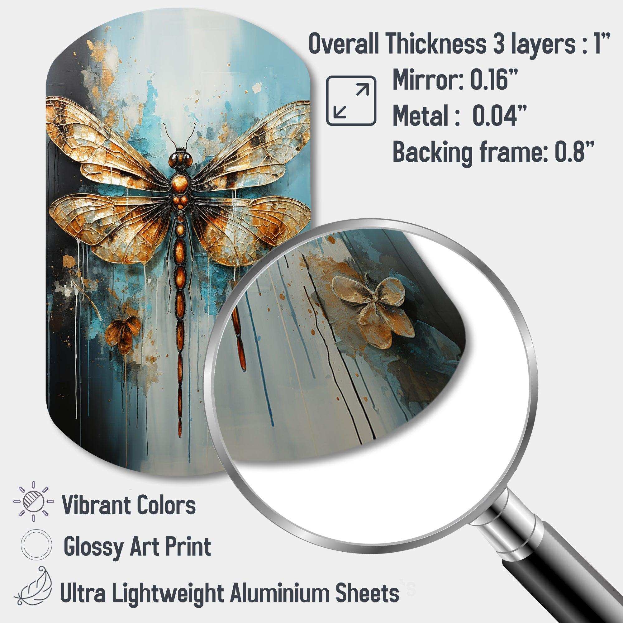 Gold Animal Turquoise Dragonfly Drips - Asymmetric Metal Wall Art