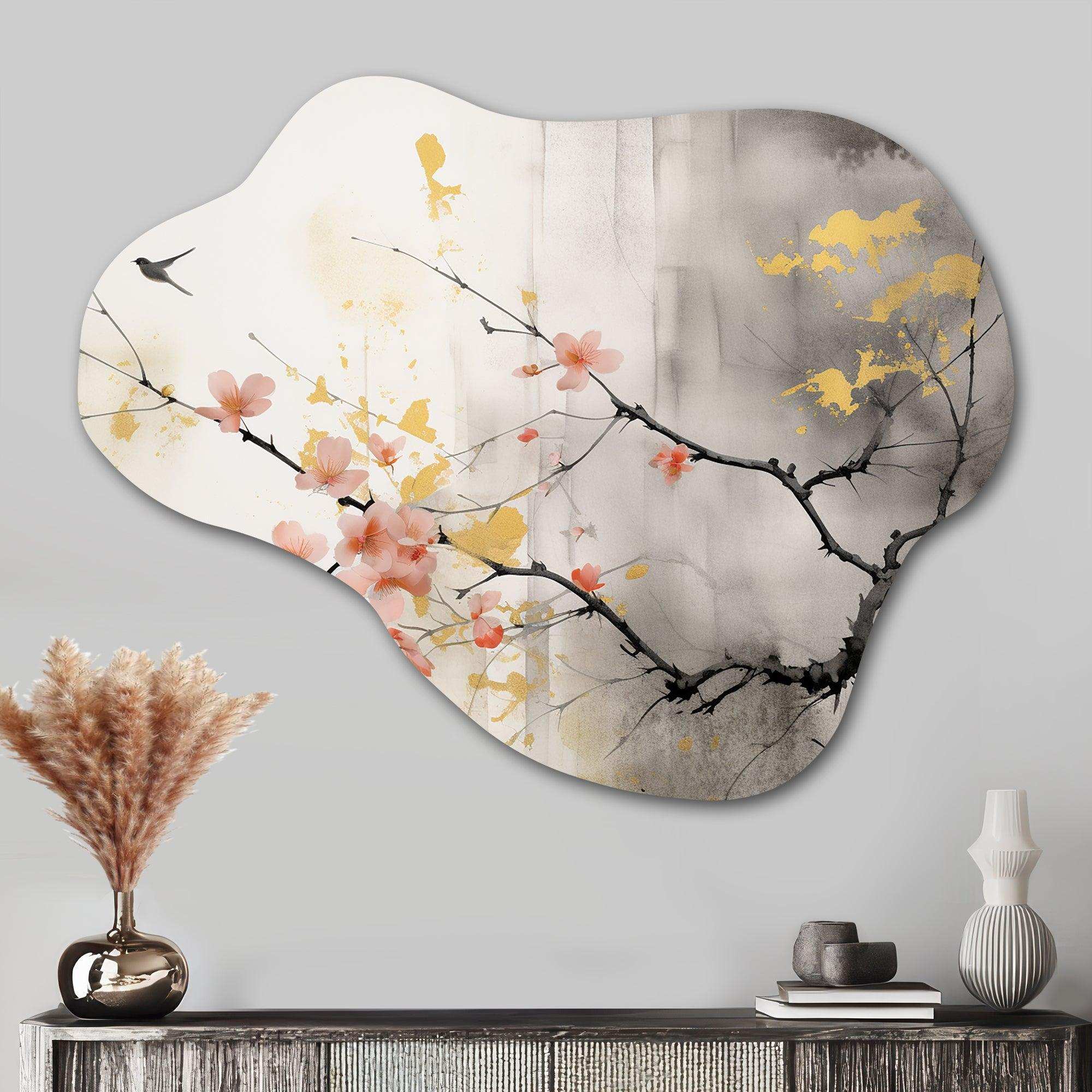 Asian Art Sumi Blossom I - Asymmetric Metal Wall Art