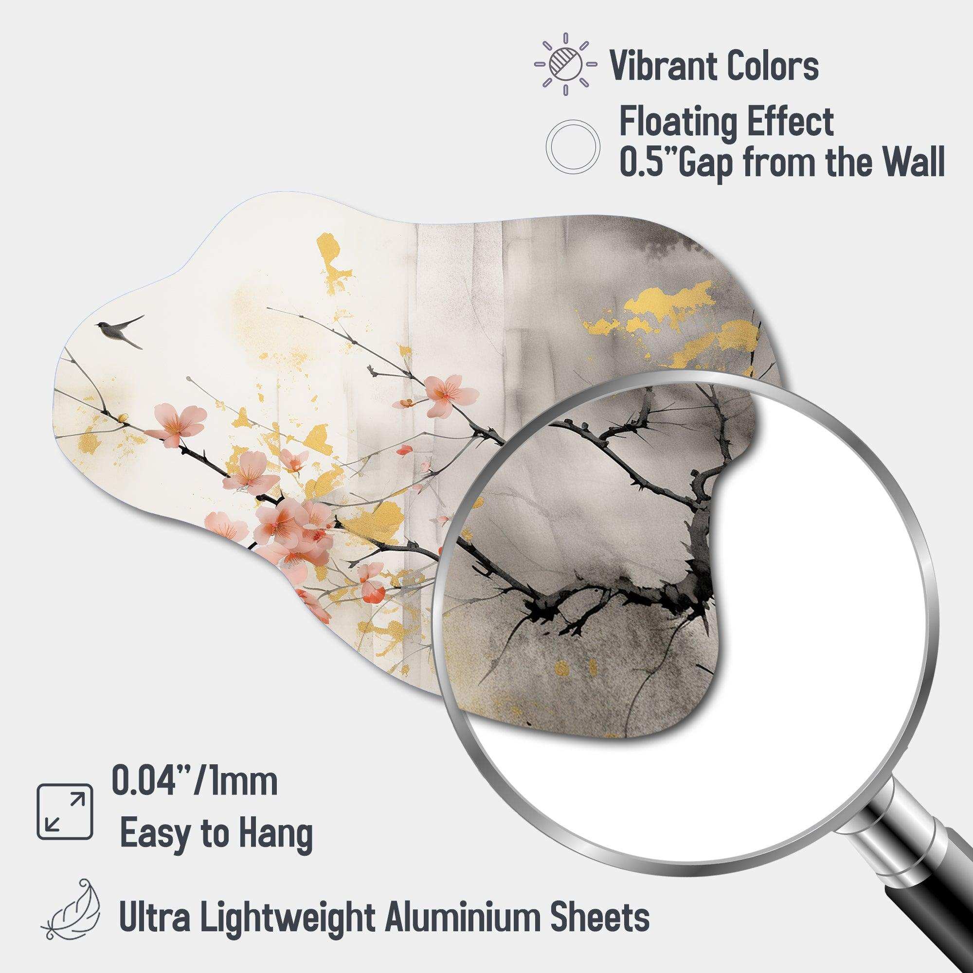 Asian Art Sumi Blossom I - Asymmetric Metal Wall Art