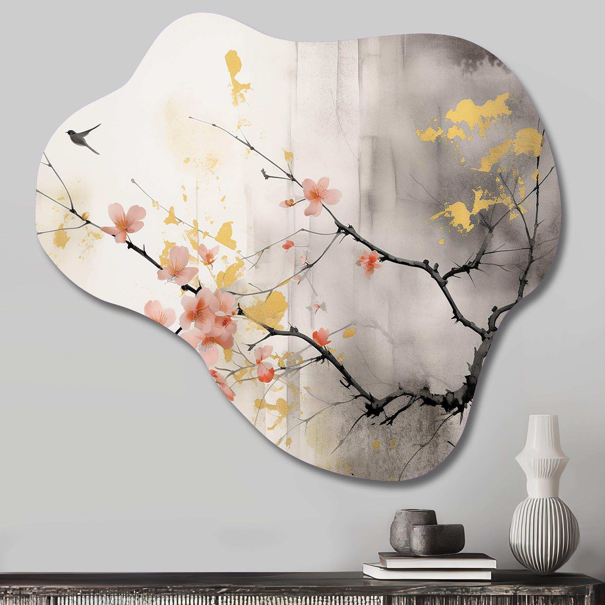 Asian Art Sumi Blossom I - Asymmetric Metal Wall Art