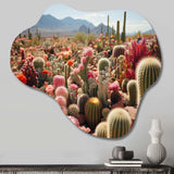 Green Pink Cactus Field II - Asymmetric Metal Wall Art