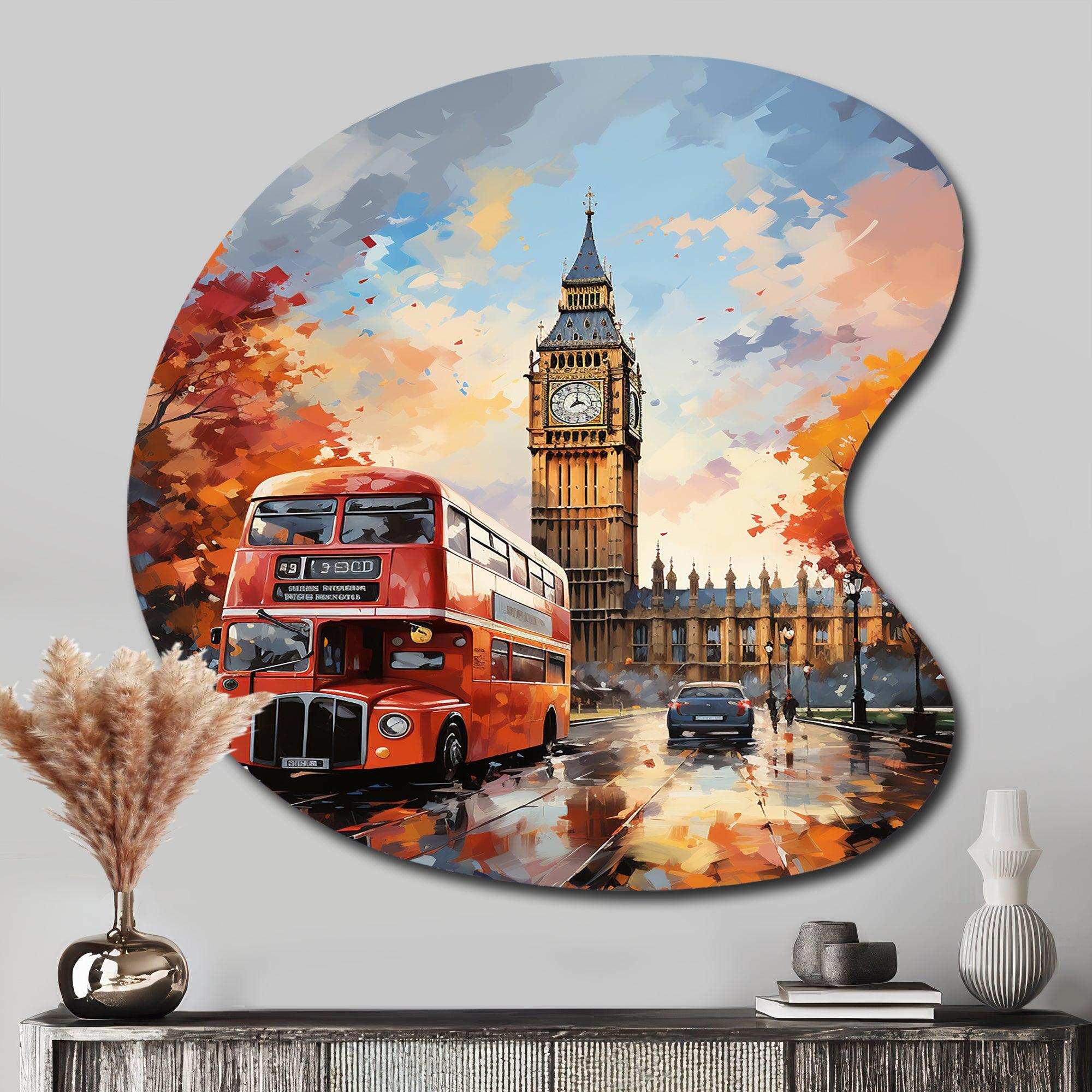 Peach Red City London Popart - Asymmetric Metal Wall Art