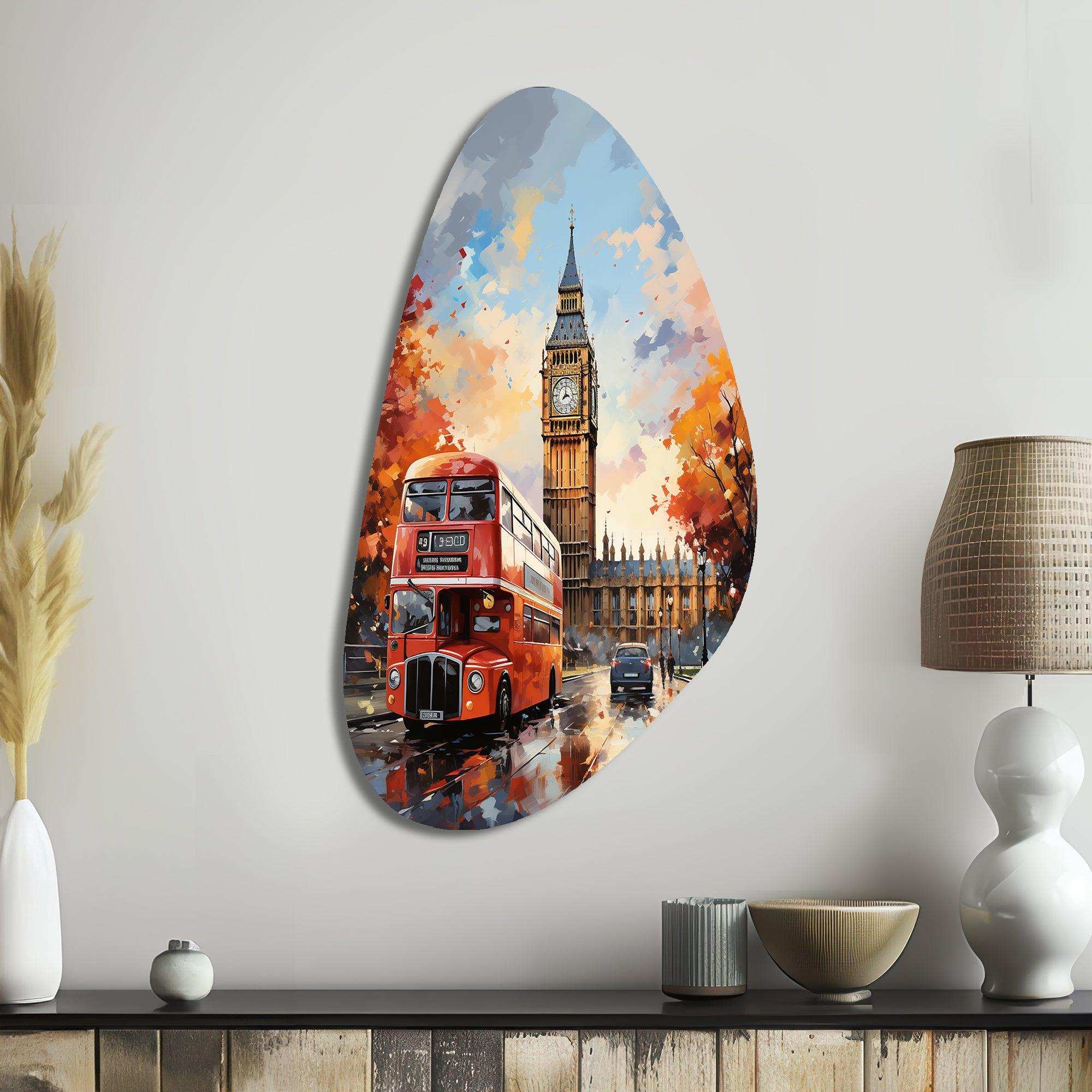 Peach Red City London Popart - Asymmetric Metal Wall Art