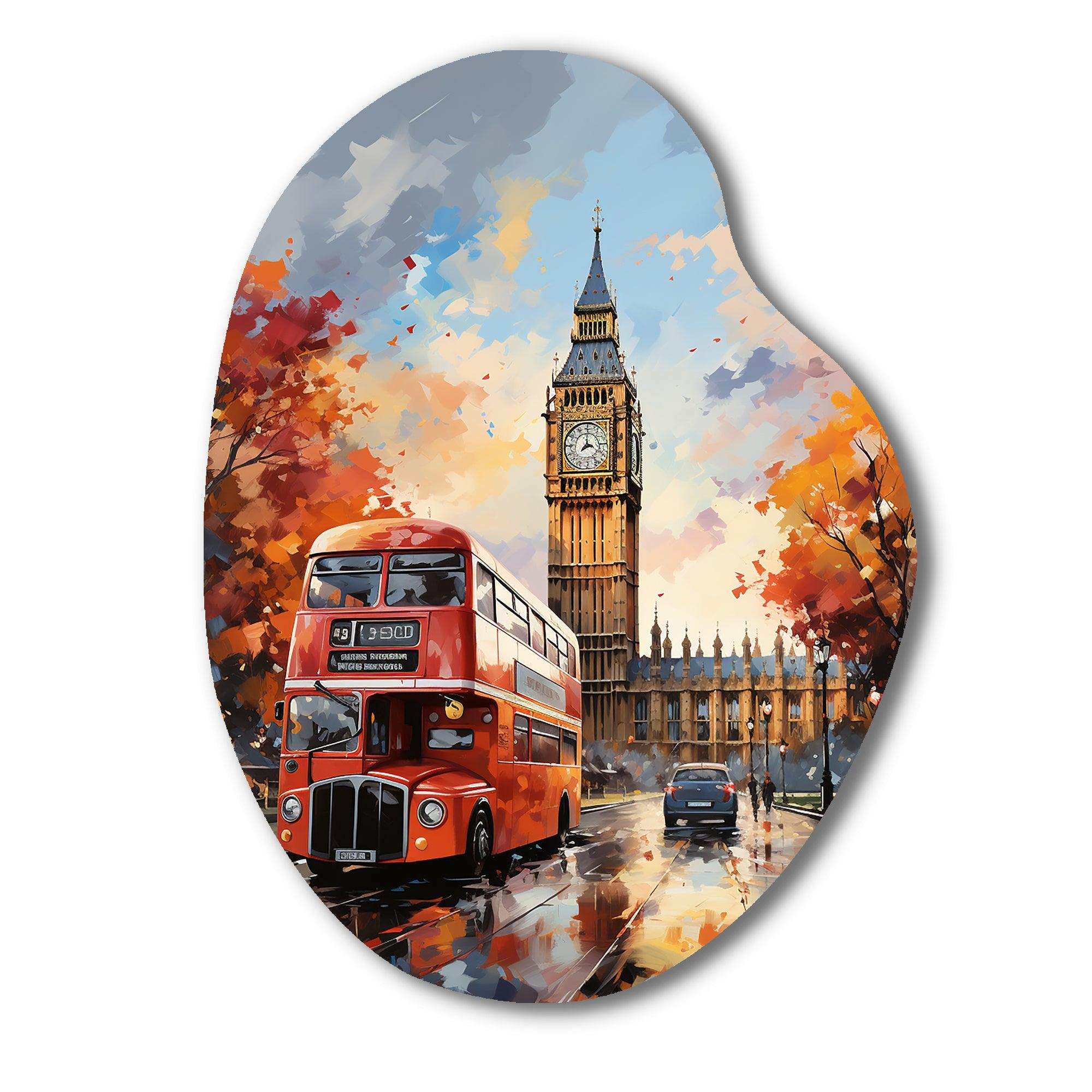 Peach Red City London Popart - Asymmetric Metal Wall Art