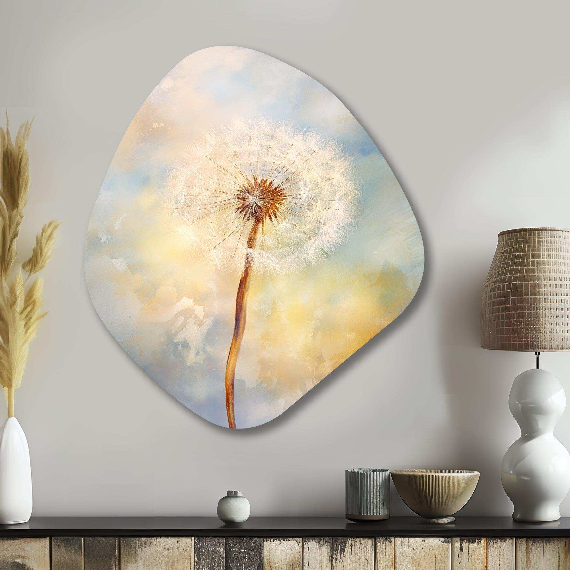 White Dandelion Romantic Impression III - Asymmetric Metal Wall Art