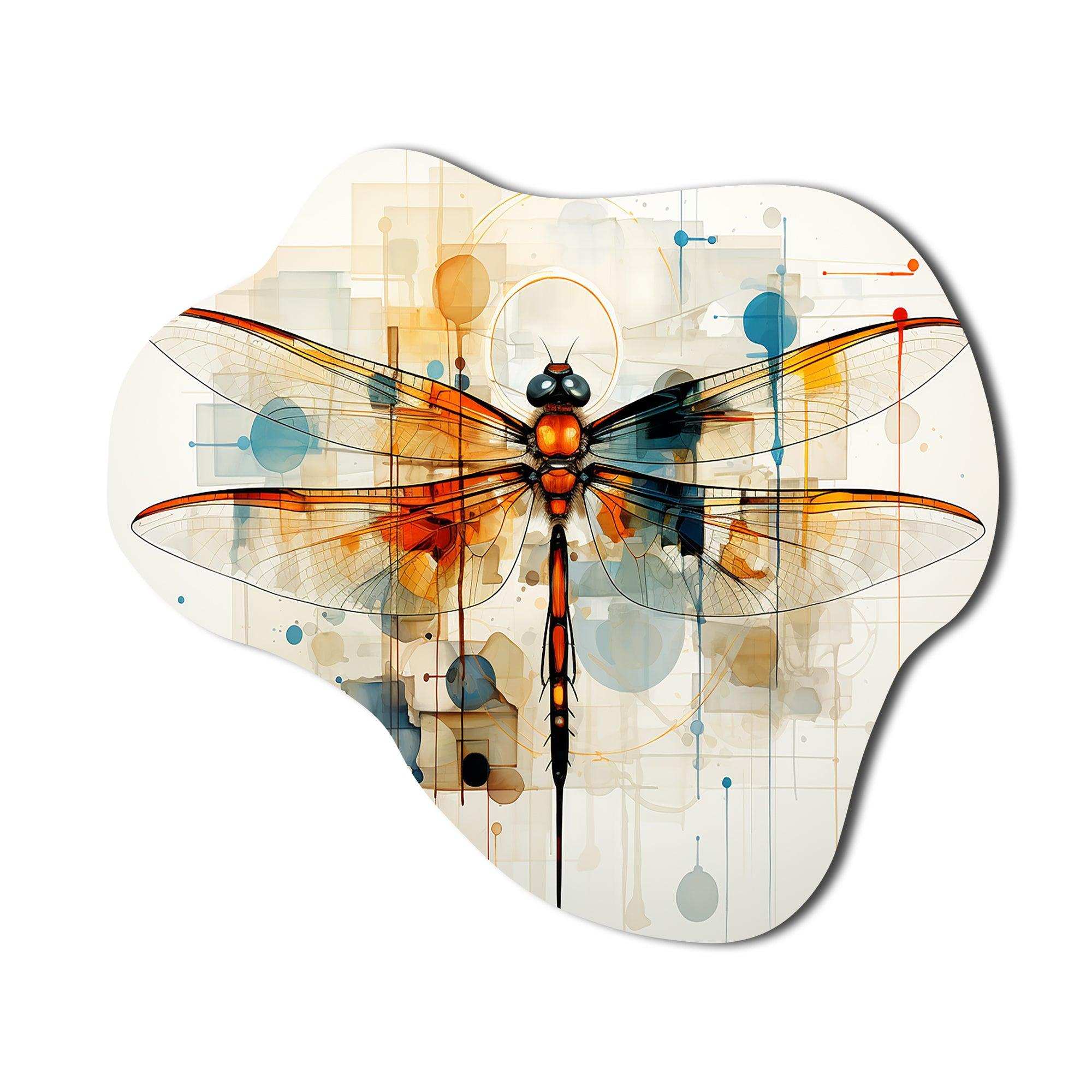 Teak Dragonfly Ethereal Flight Geometric - Asymmetric Metal Wall Art