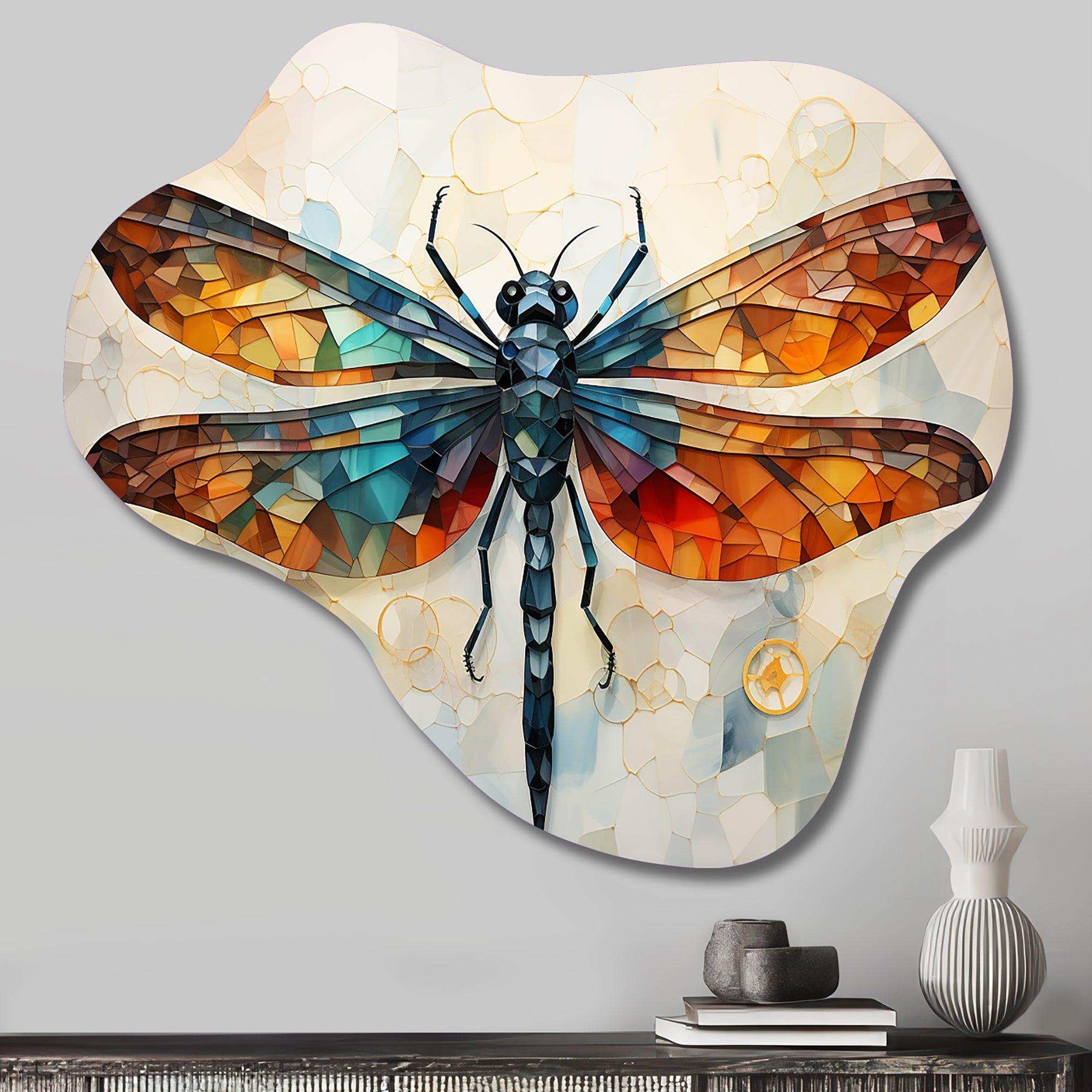 Orange Dragonfly Insects Flight Geometric I - Asymmetric Metal Wall Art