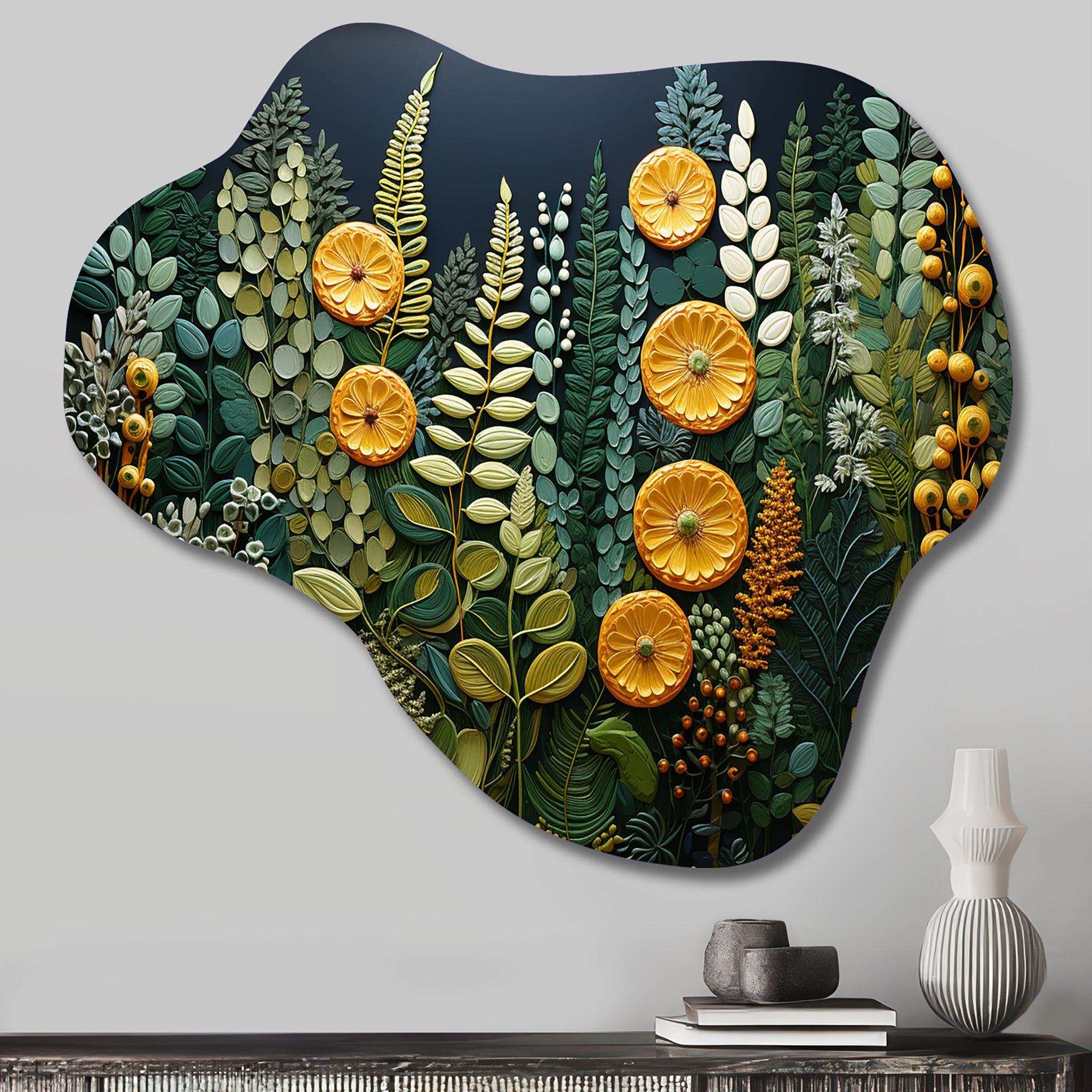 Yellow Ferns Plant Forest Tapestry - Asymmetric Metal Wall Art