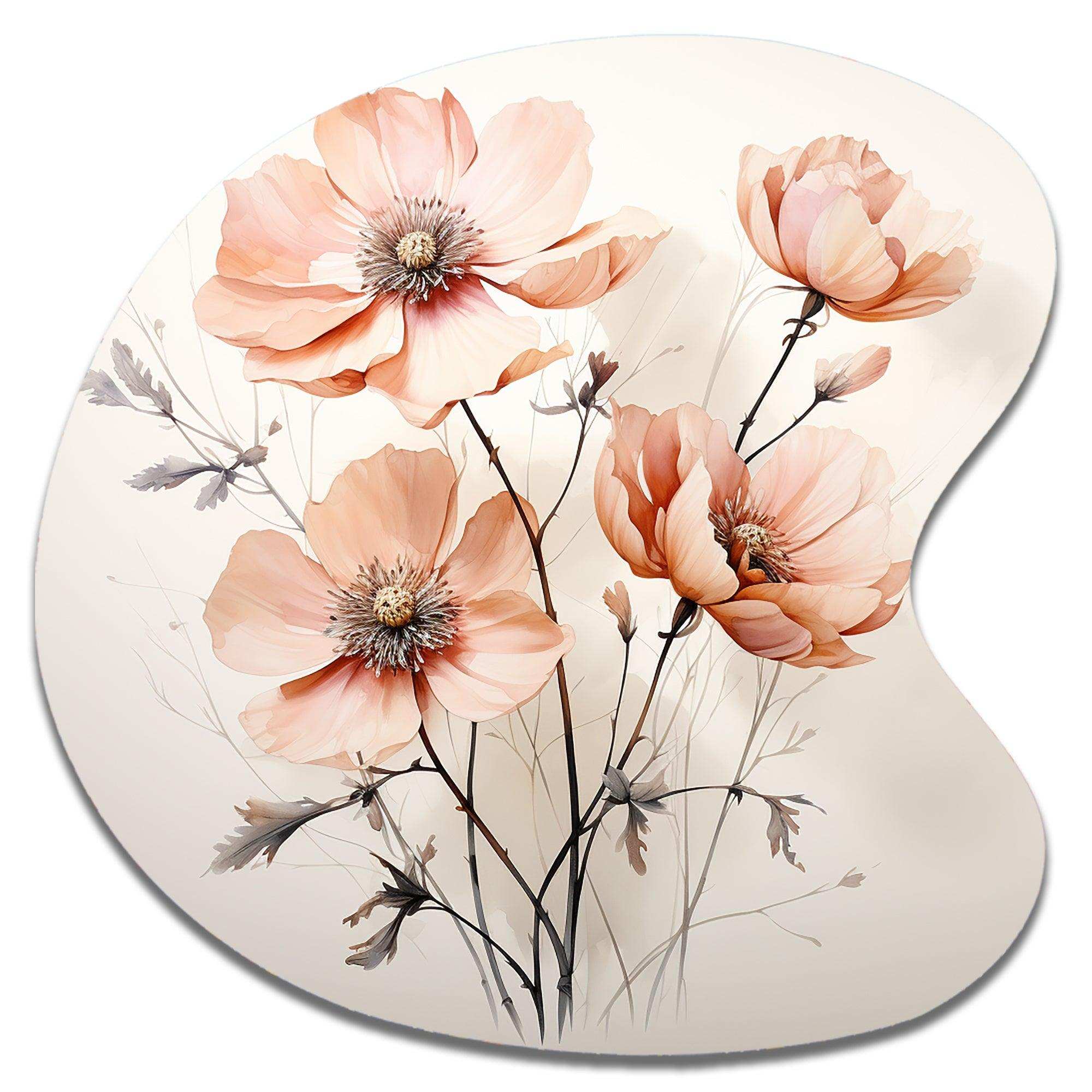 Peach Beige Minimalism Flower - Asymmetric Metal Wall Art