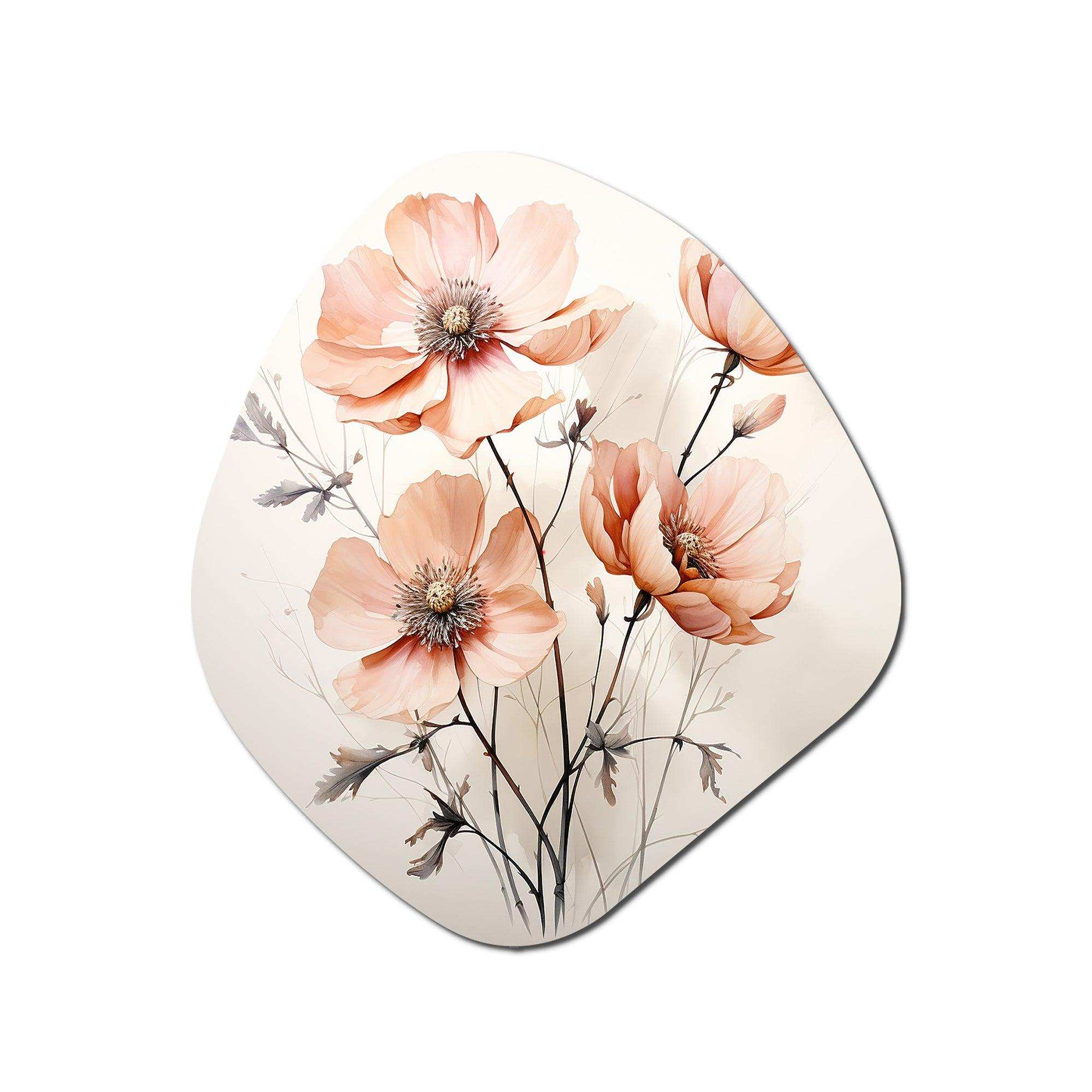 Peach Beige Minimalism Flower - Asymmetric Metal Wall Art