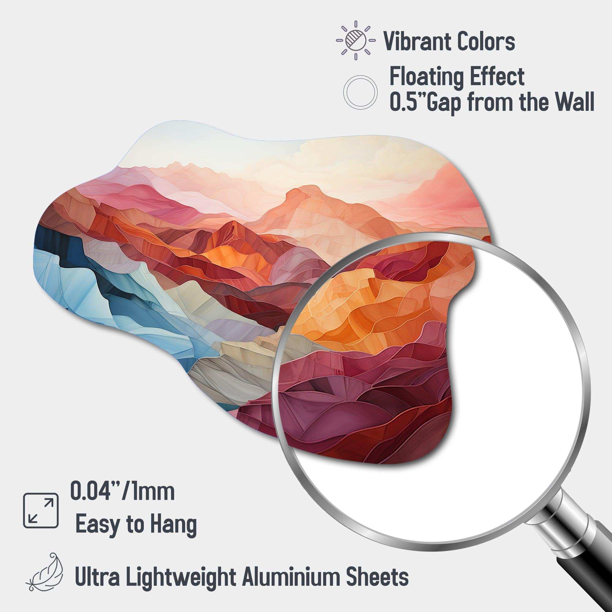 Coral Teal Mountains Majestic Palette - Asymmetric Metal Wall Art