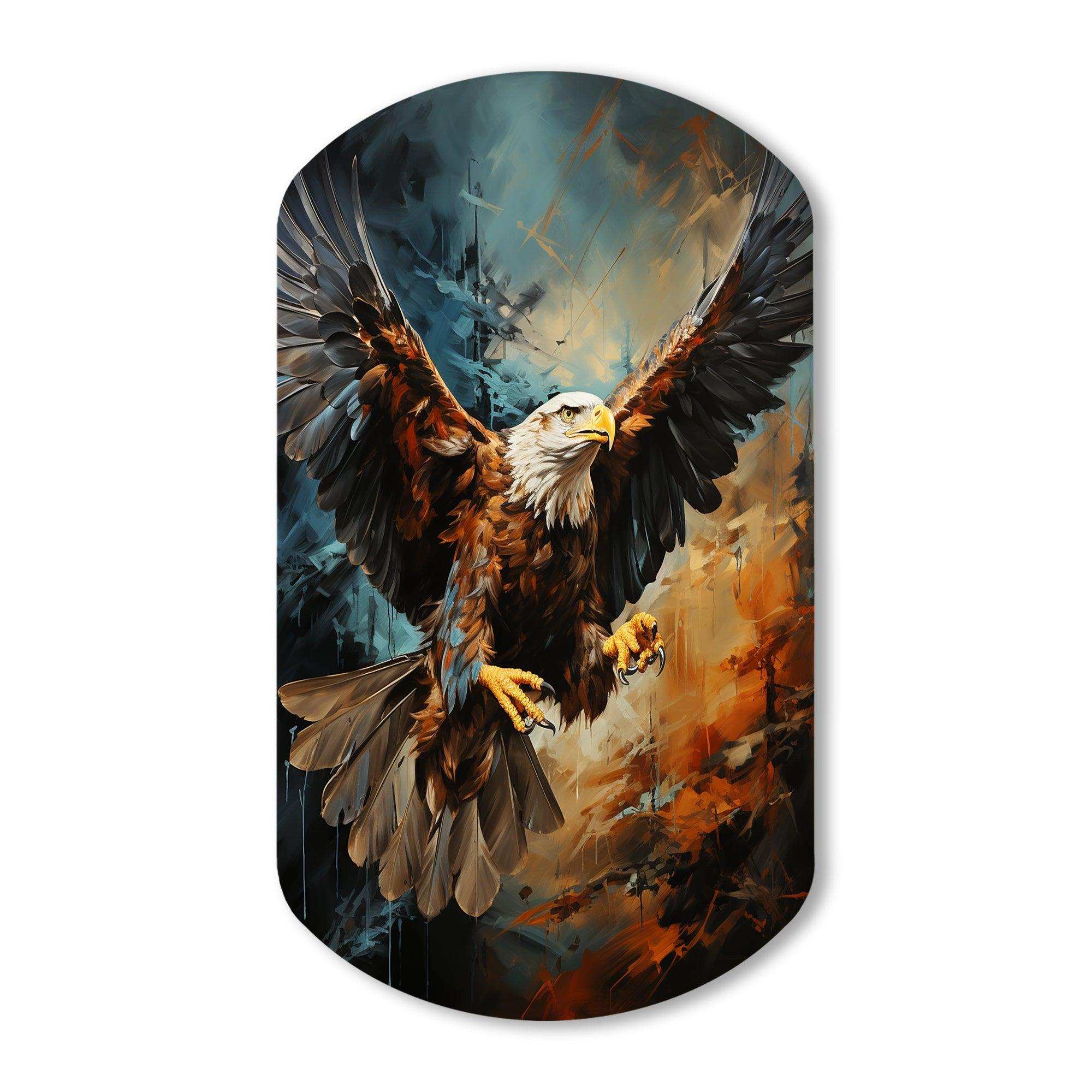 Brown Teal Native American Eagle Spirit - Asymmetric Metal Wall Art