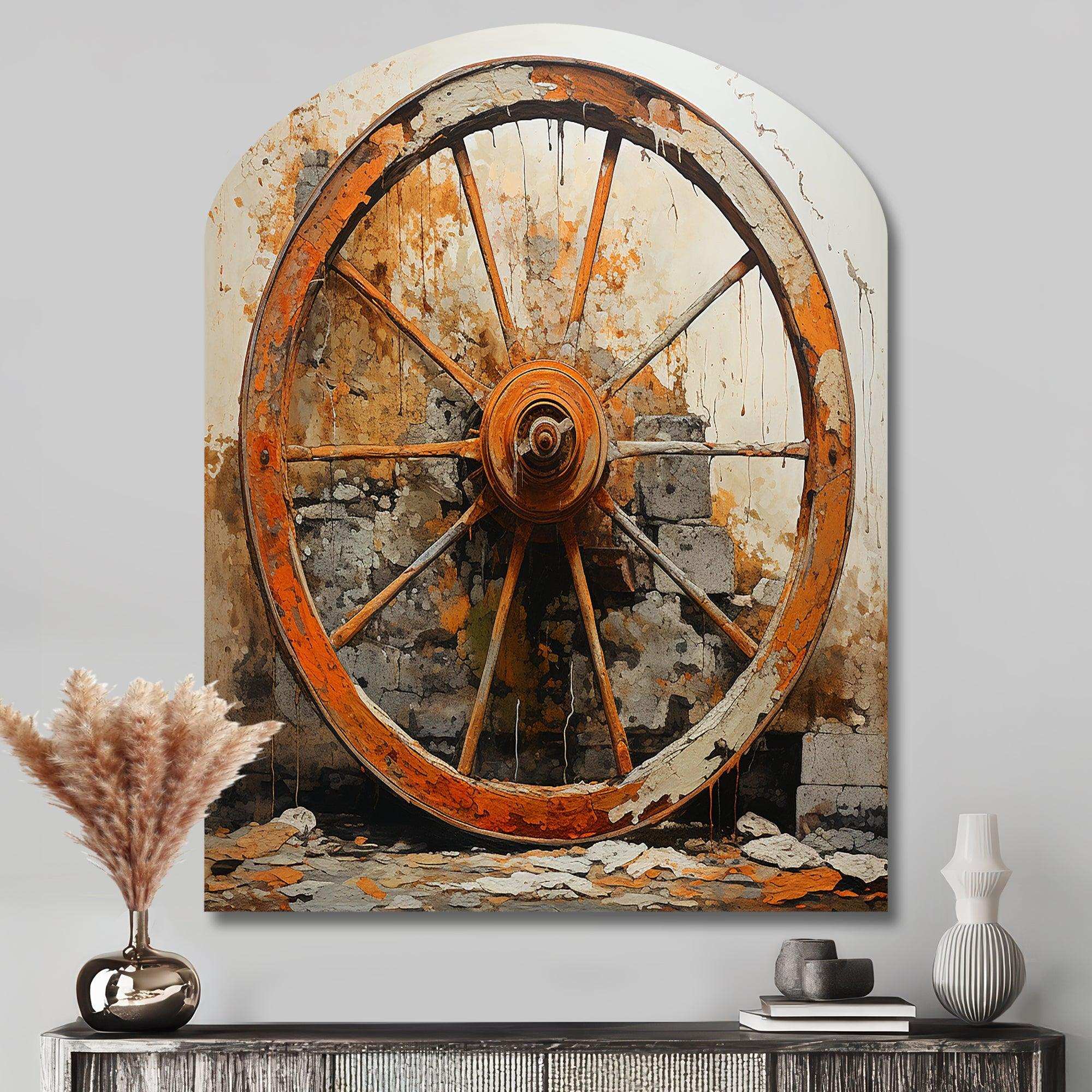 Orange Old Cart Wheels III - Asymmetric Metal Wall Art