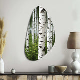 White Green Birch Tree Whispers III - Asymmetric Metal Wall Art