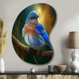 Beautiful Bright Bluebird On A Branch III - Asymmetric Metal Wall Art