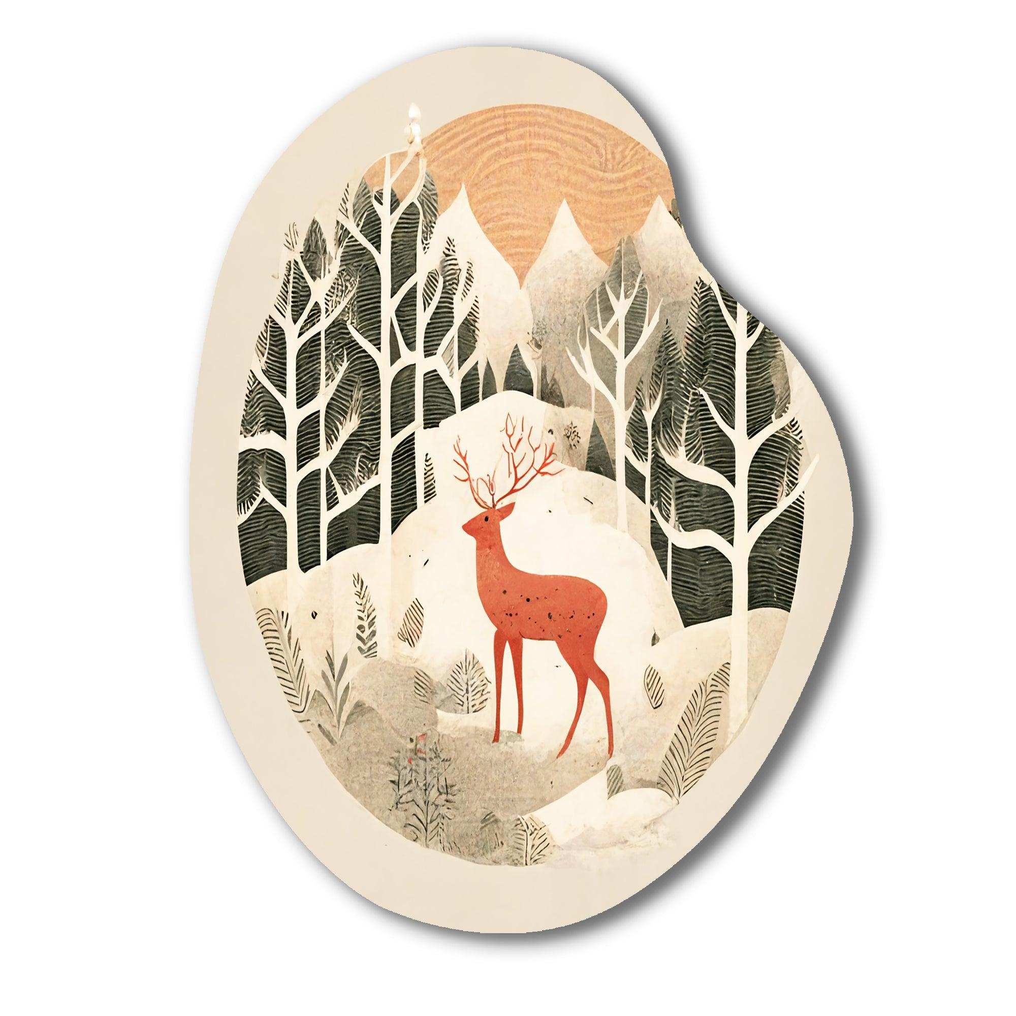 Majestic Deer In The Winter Woods I - Asymmetric Metal Wall Art