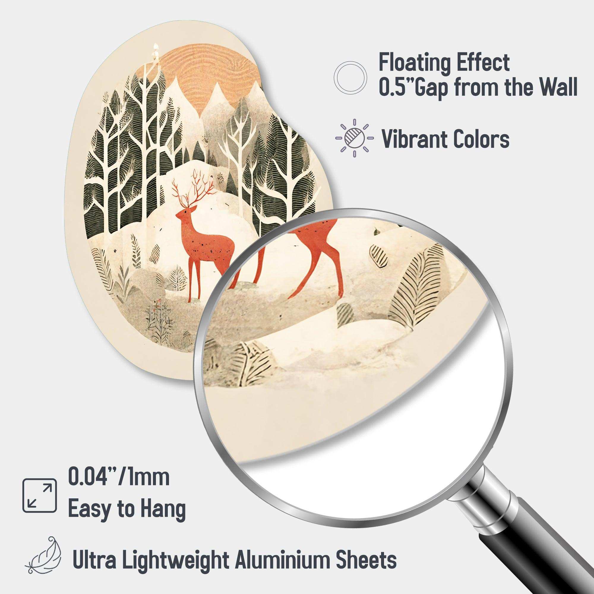 Majestic Deer In The Winter Woods I - Asymmetric Metal Wall Art