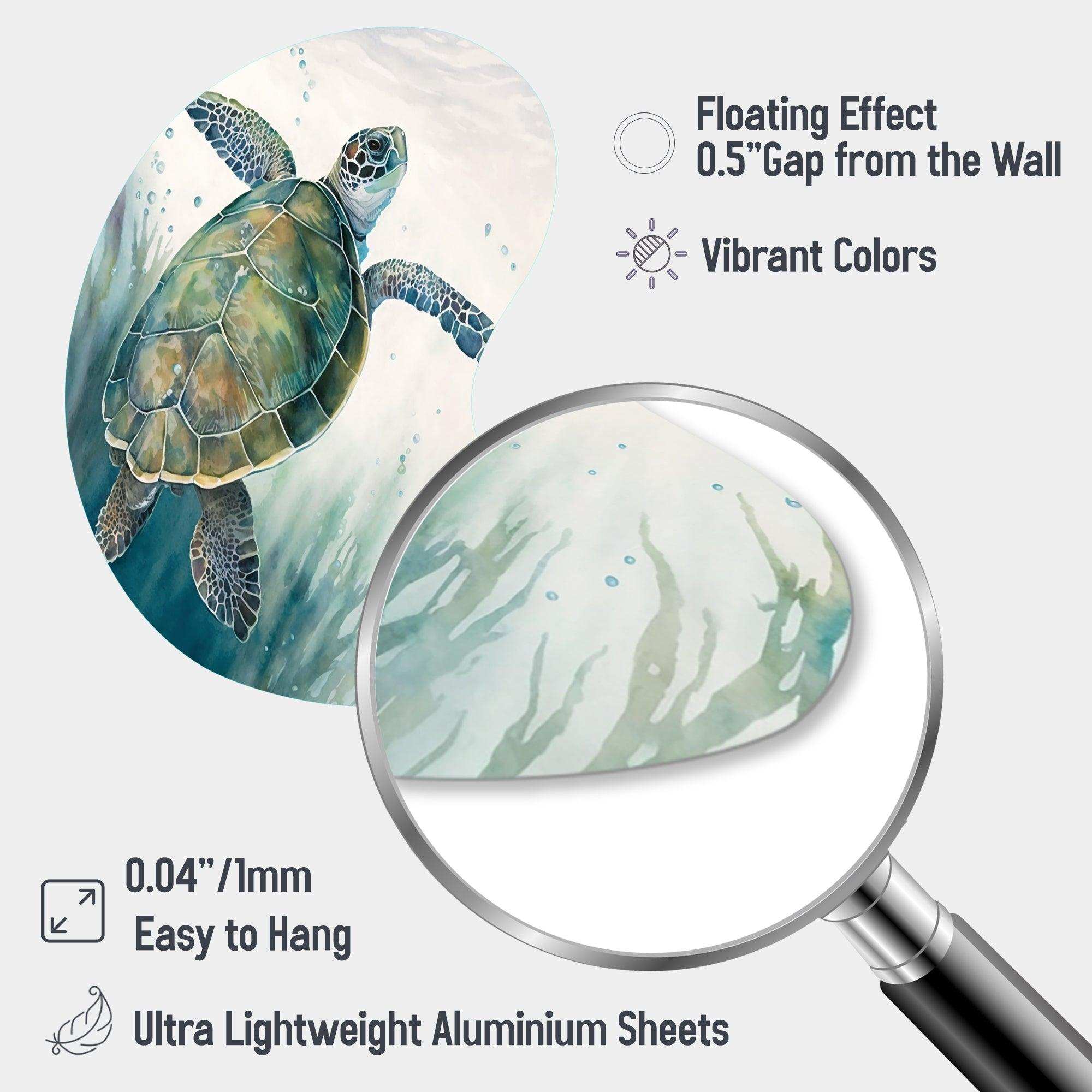 Watercolor Turtle Swimming I - Asymmetric Metal Wall Art