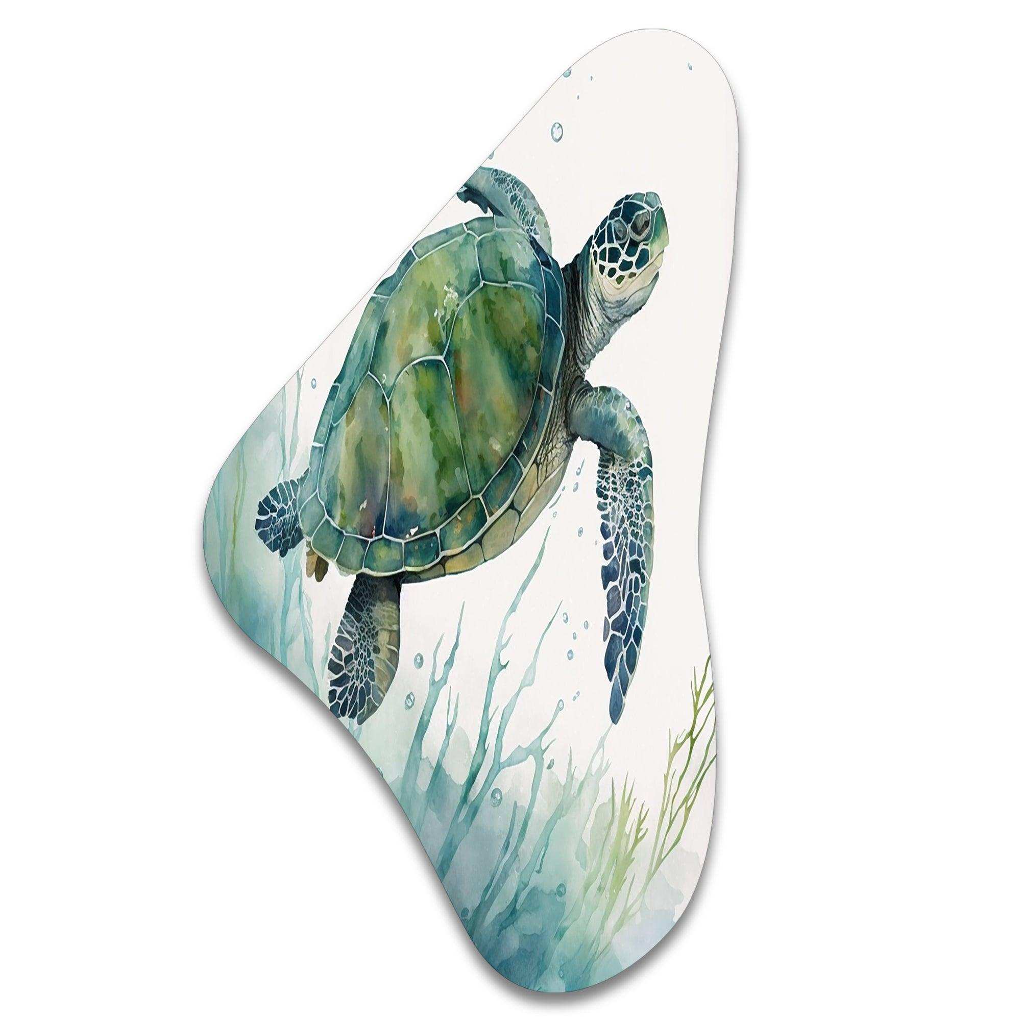 Watercolor Turtle Swimming II - Asymmetric Metal Wall Art