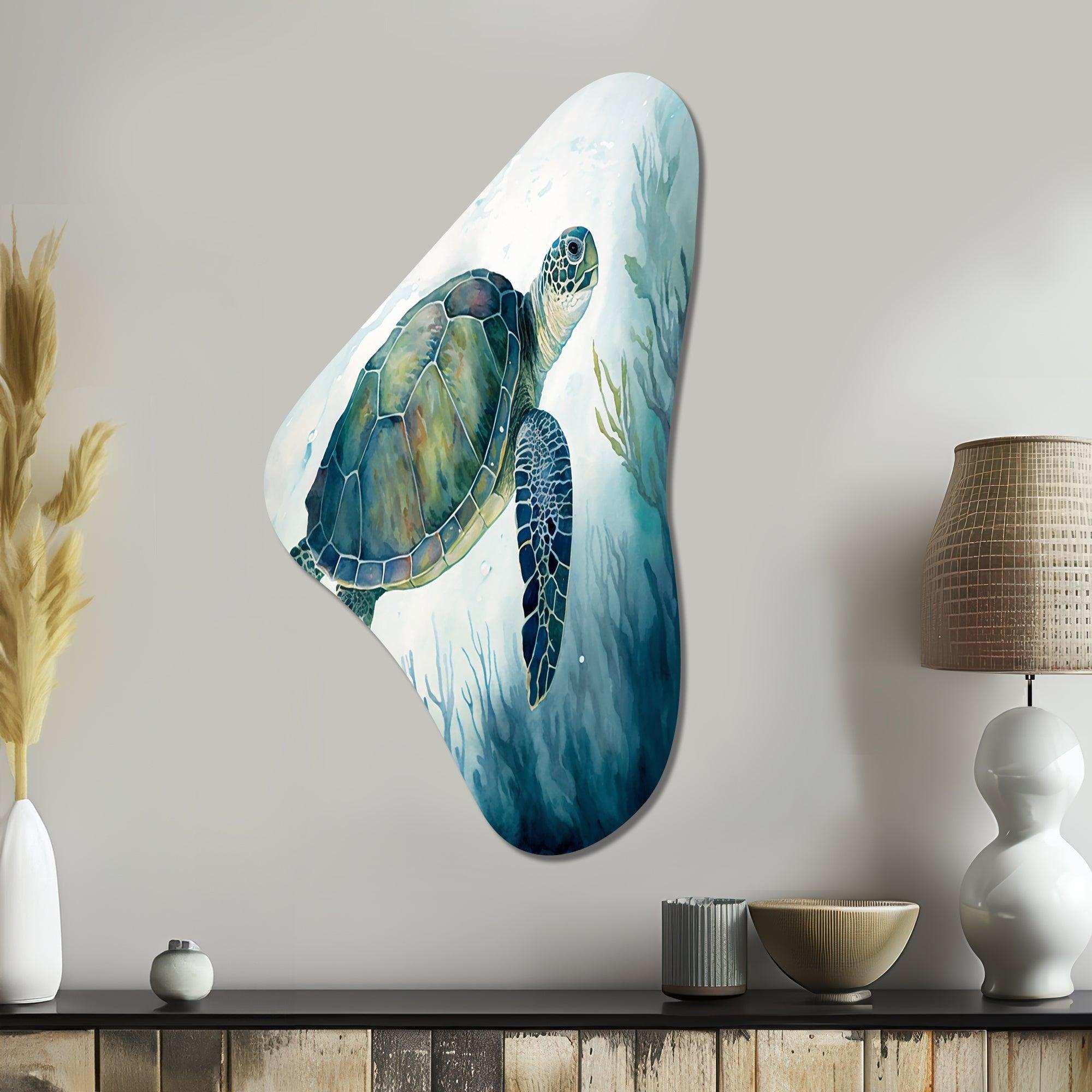 Watercolor Turtle Swimming III - Asymmetric Metal Wall Art