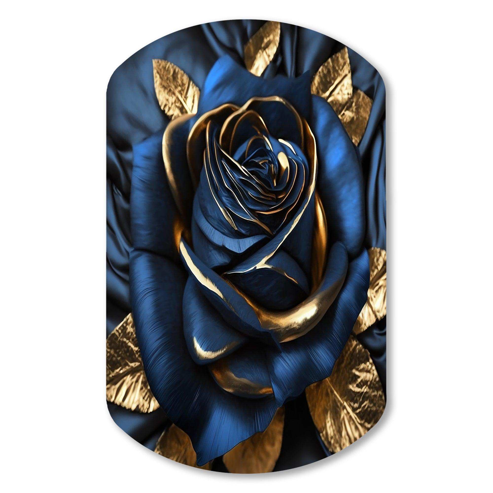 Gilded Rose In Kings Blue I - Asymmetric Metal Wall Art
