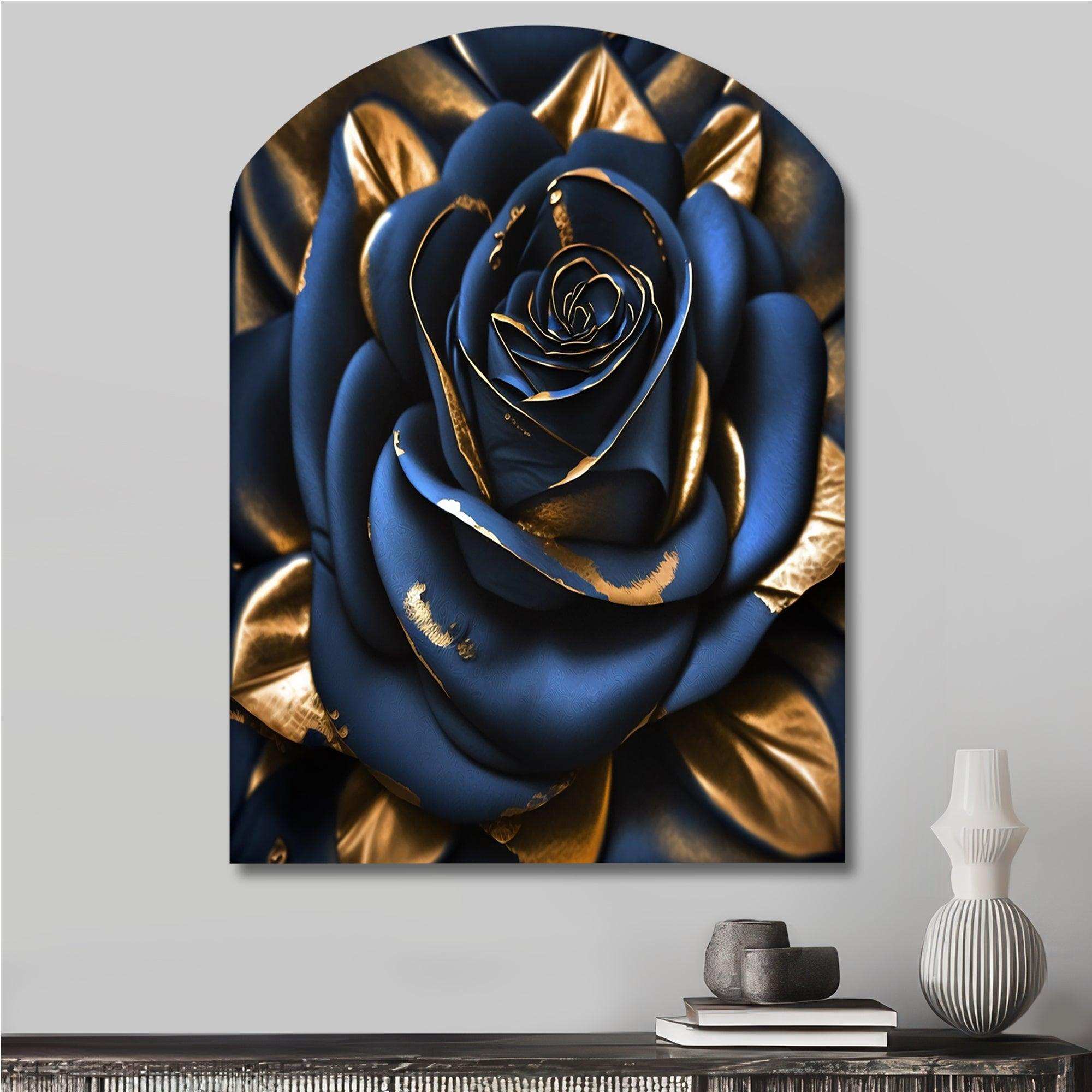 Gilded Rose In Kings Blue II - Asymmetric Metal Wall Art