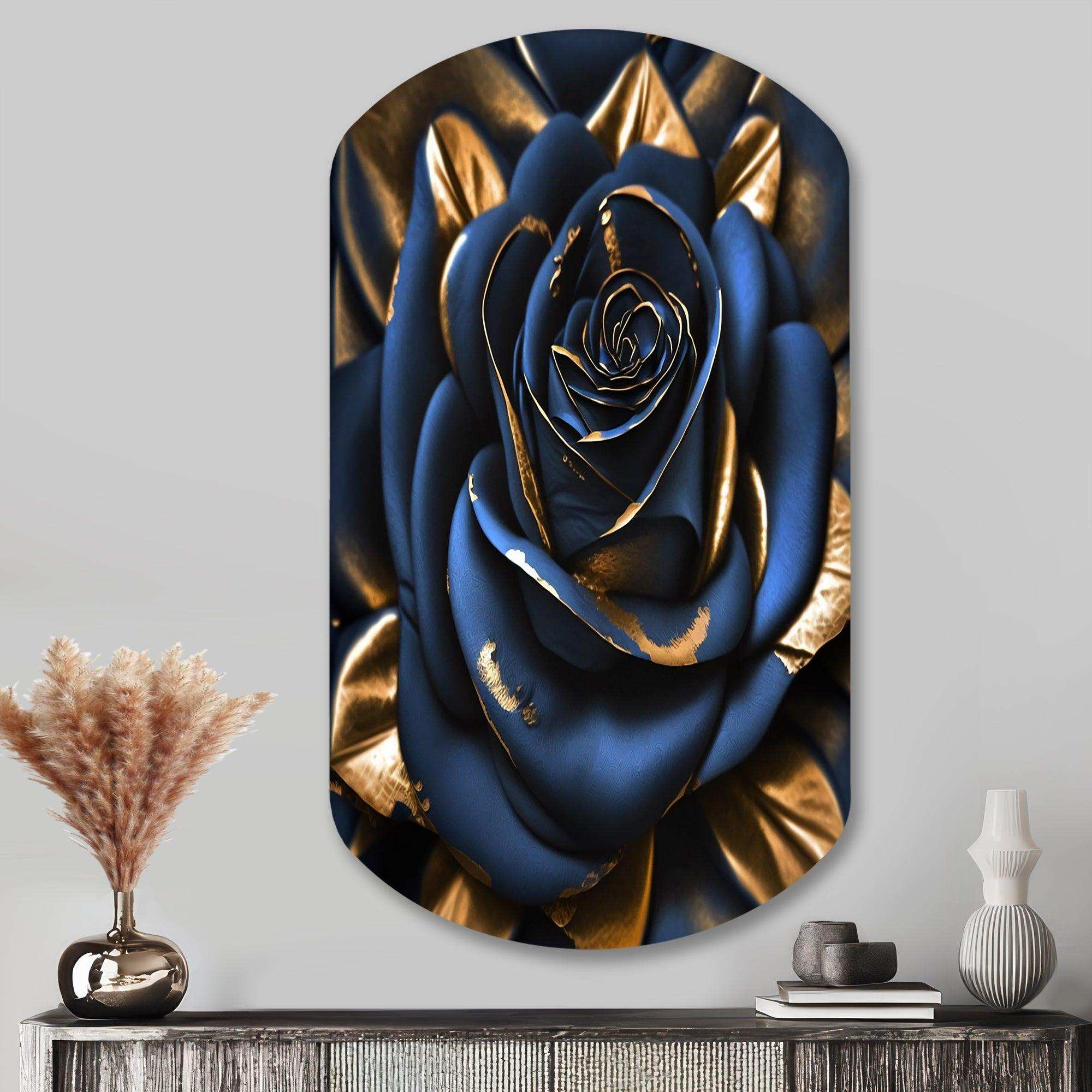 Gilded Rose In Kings Blue II - Asymmetric Metal Wall Art