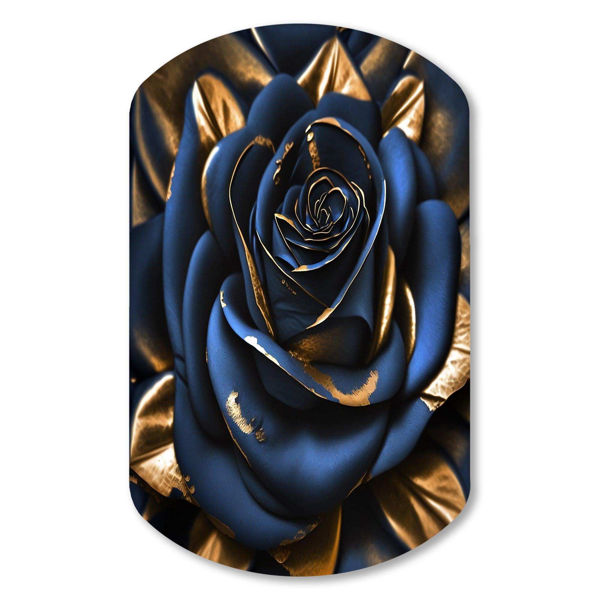 Gilded Rose In Kings Blue II - Asymmetric Metal Wall Art