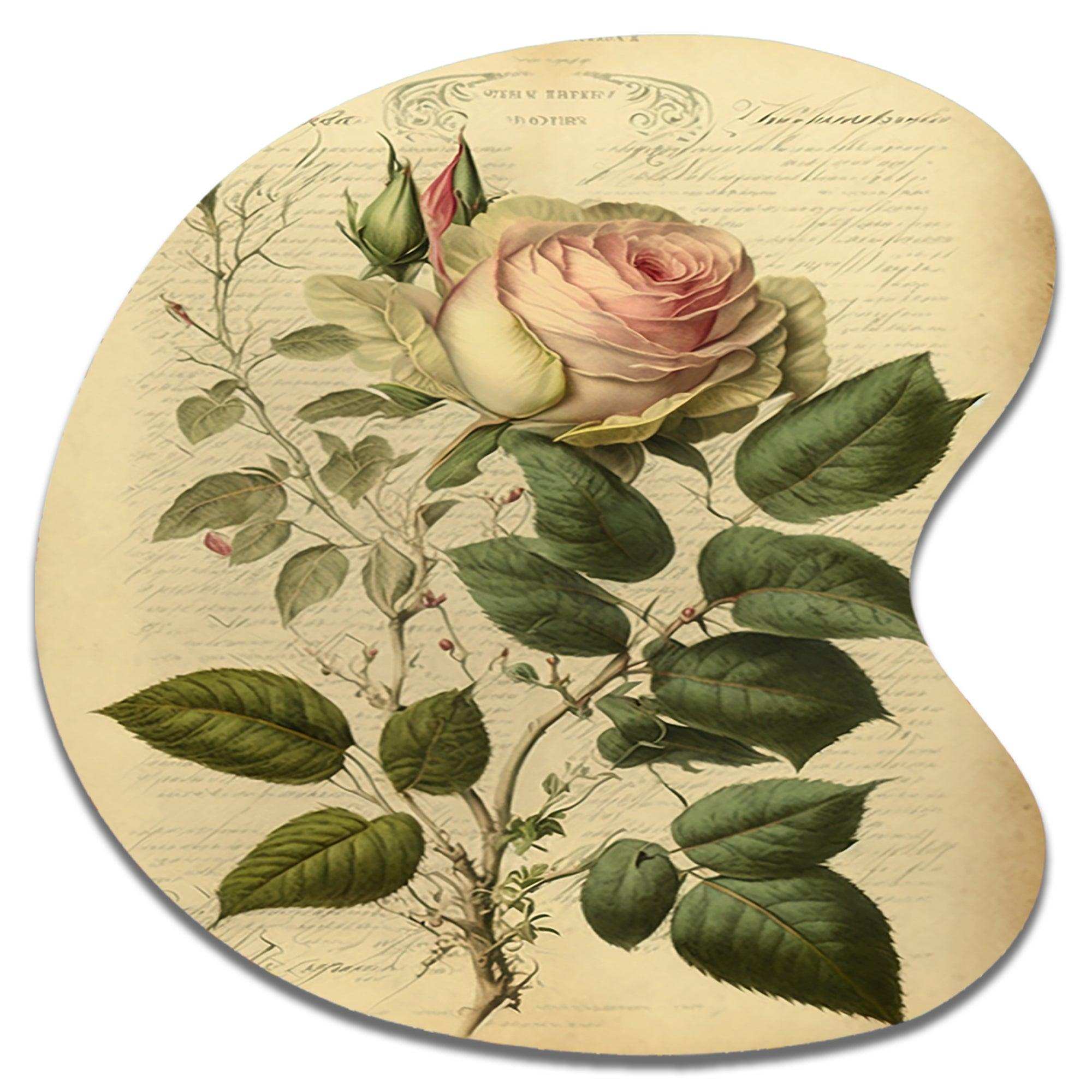 Victorian Retro Pink Rose V - Asymmetric Metal Wall Art