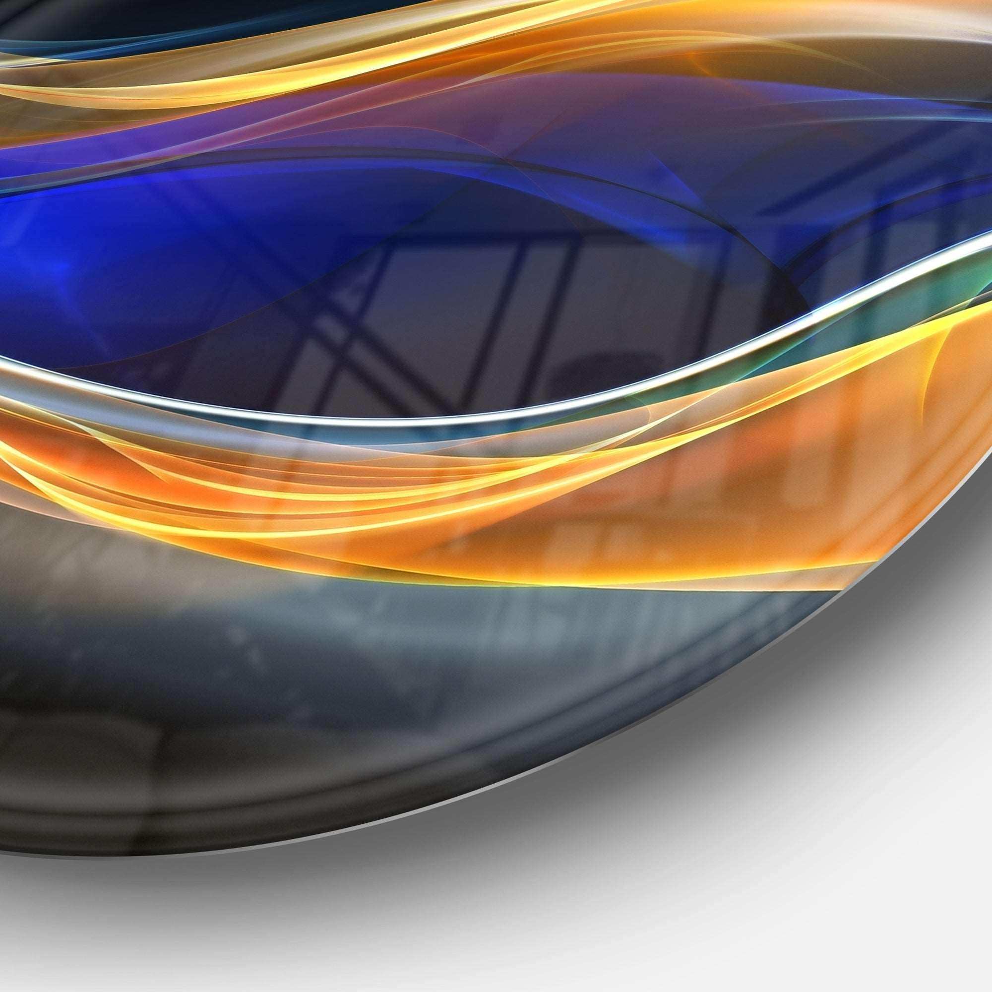 3D Gold Blue Wave Design Abstract Circle Metal Wall Art