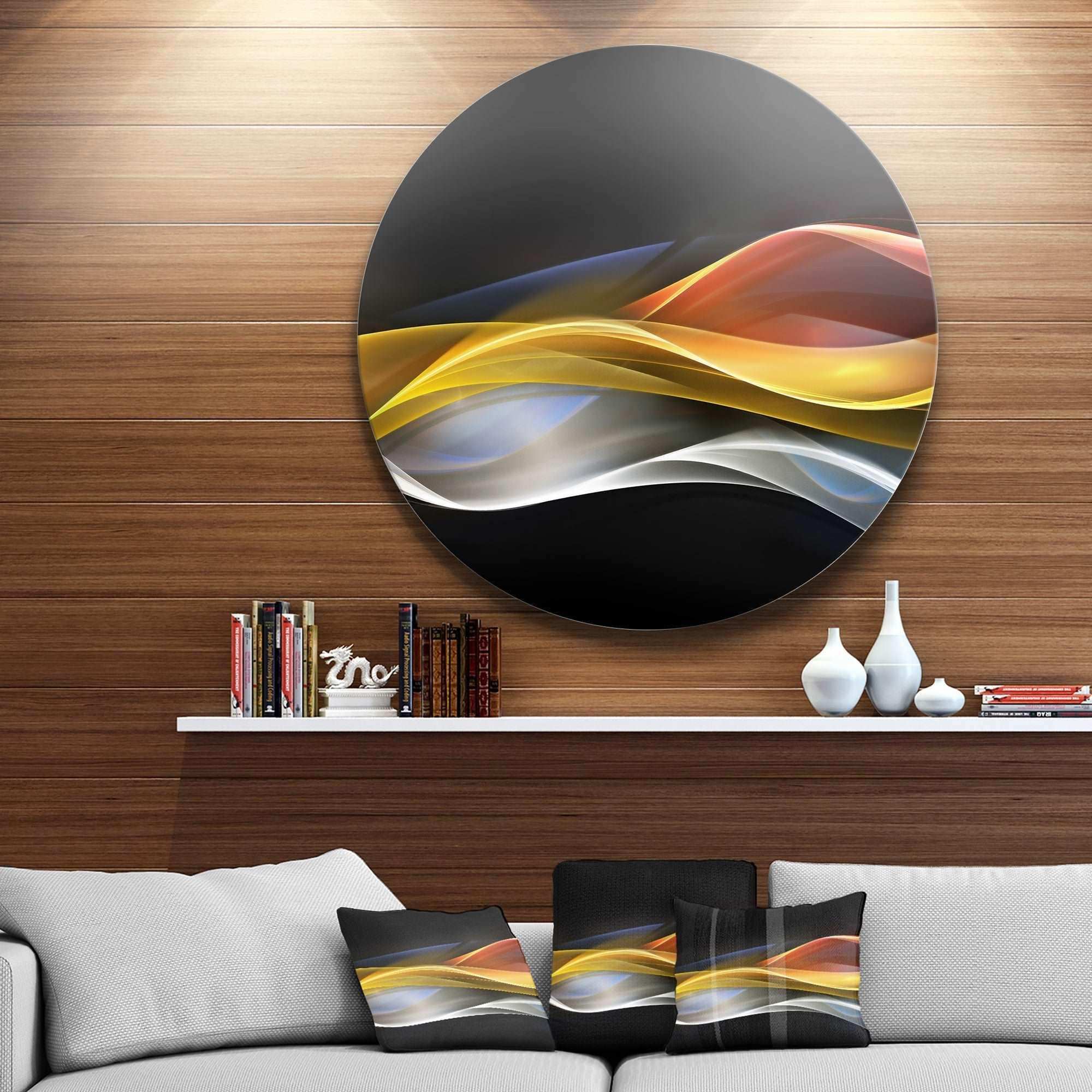 3D Gold Silver Wave Design Abstract Circle Metal Wall Art