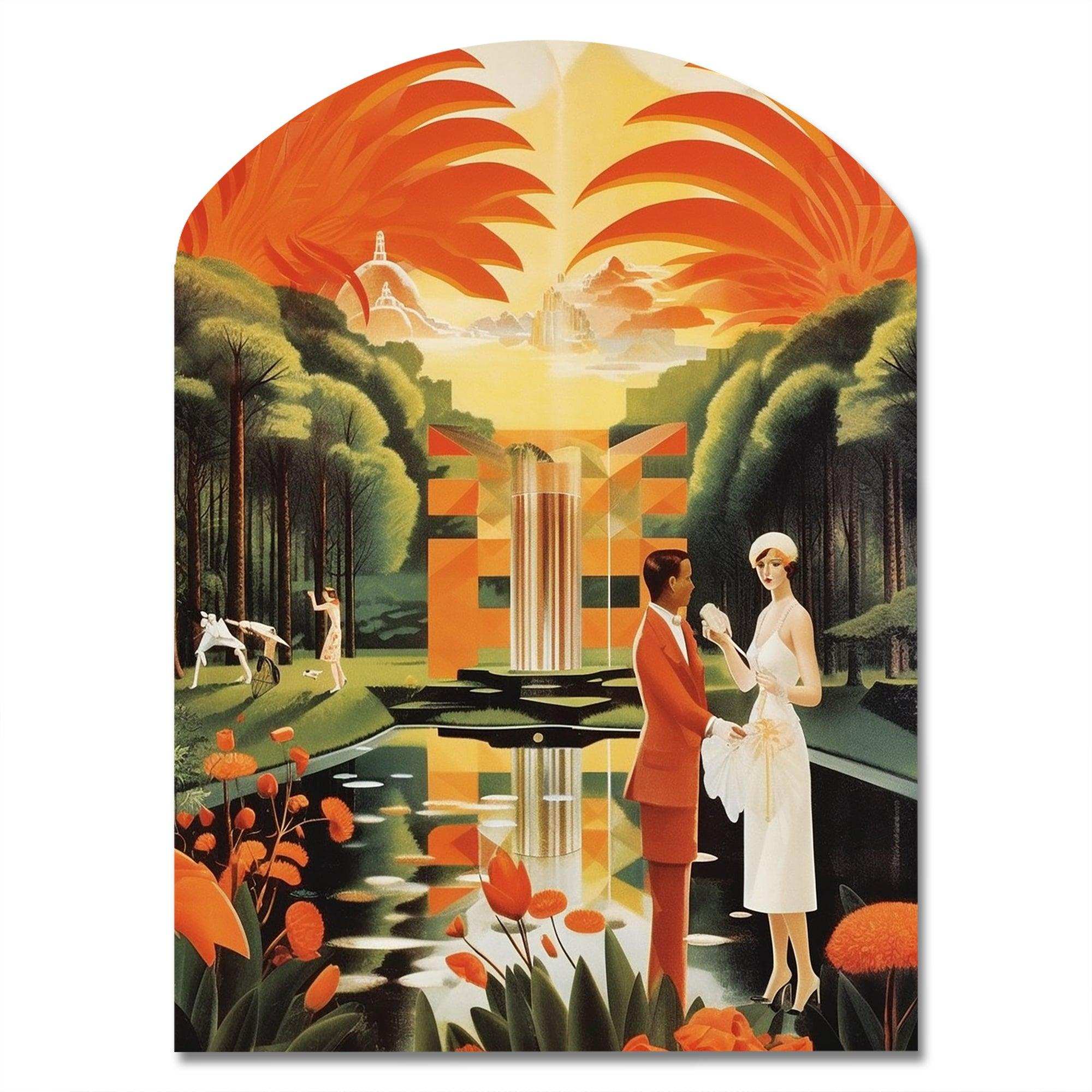 Art Deco Lady In White Cosmopolitan Adventure - Asymmetric Metal Wall Art