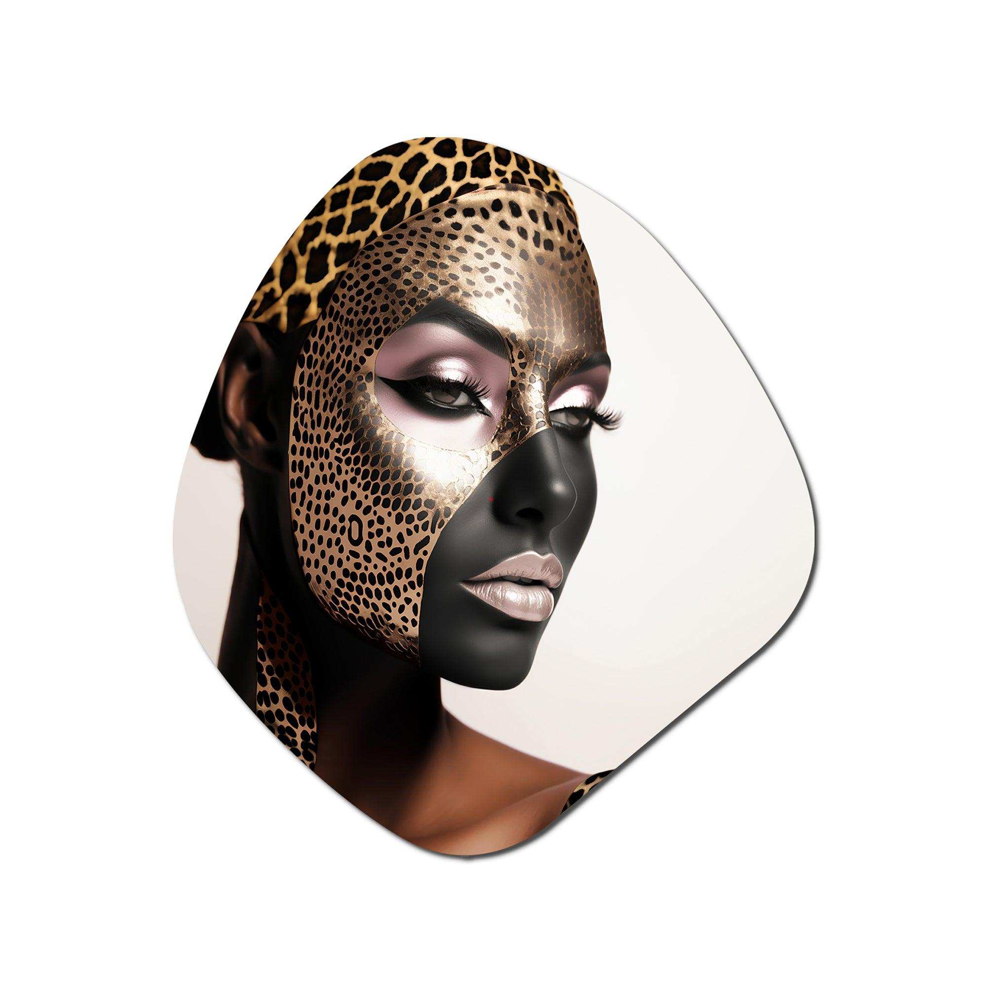 Bohemain Model With Leopard Pattern - Asymmetric Metal Wall Art