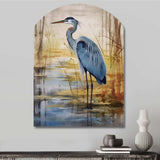 Blue Heron By The Watersite Watercolor - Asymmetric Metal Wall Art