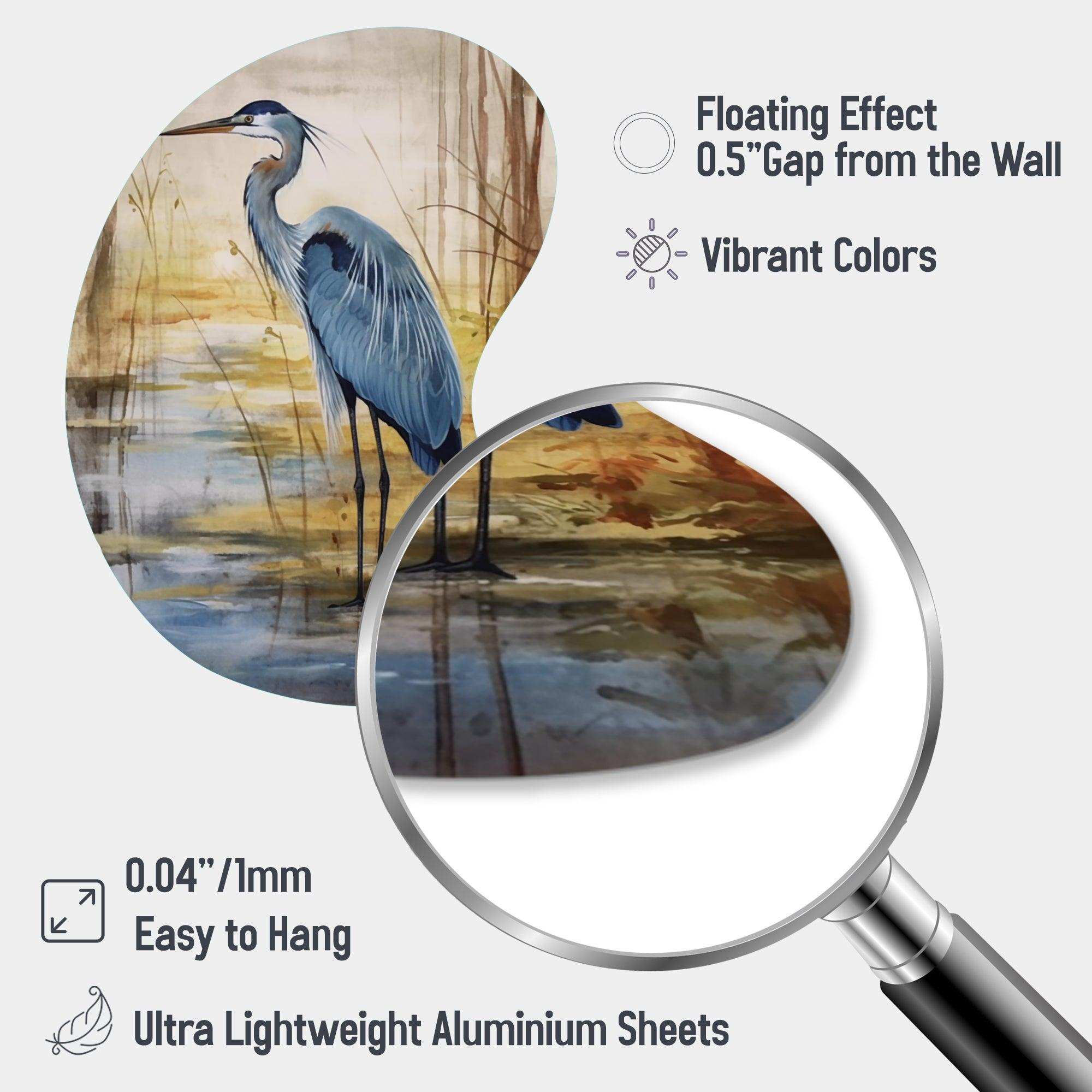 Blue Heron By The Watersite Watercolor - Asymmetric Metal Wall Art