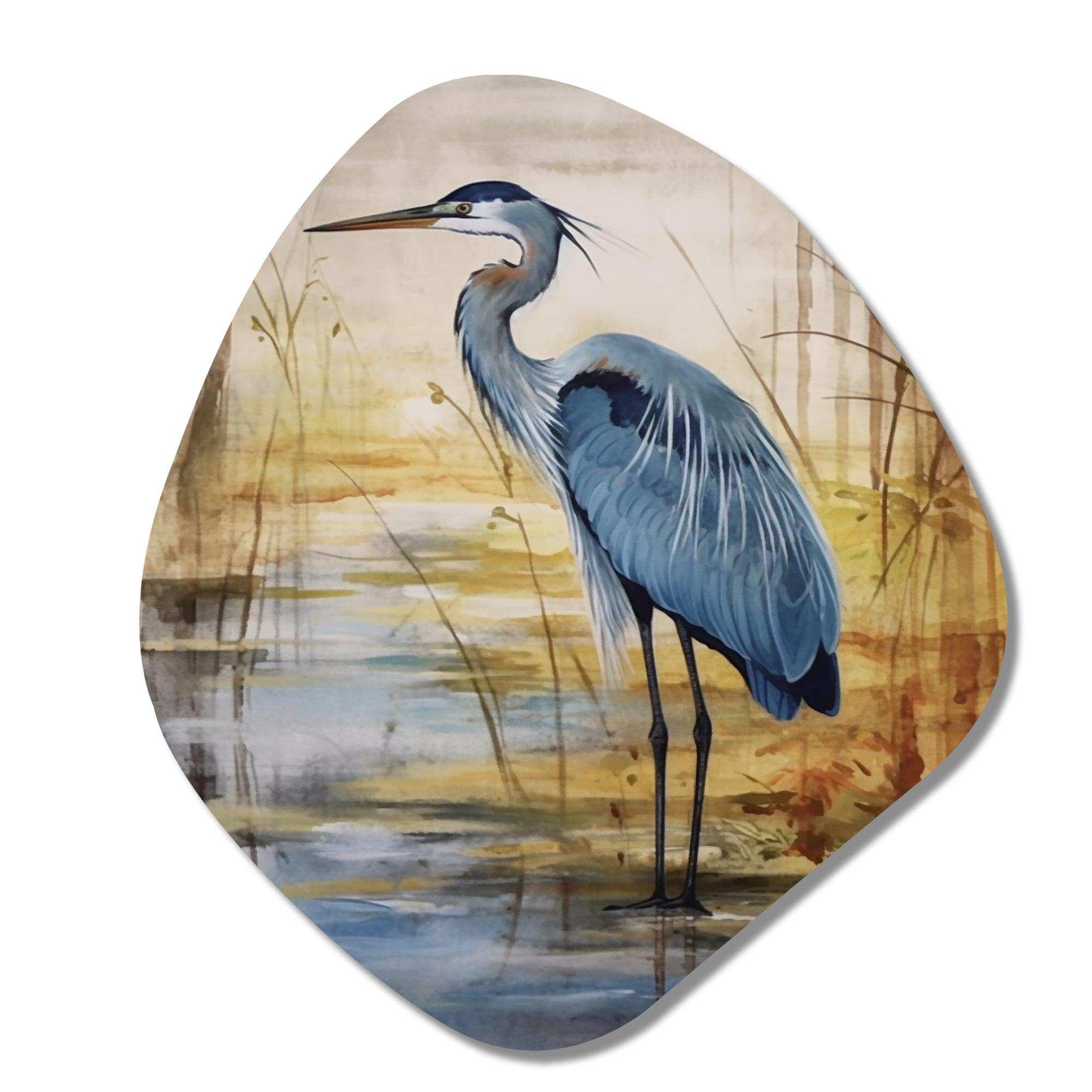 Blue Heron By The Watersite Watercolor - Asymmetric Metal Wall Art