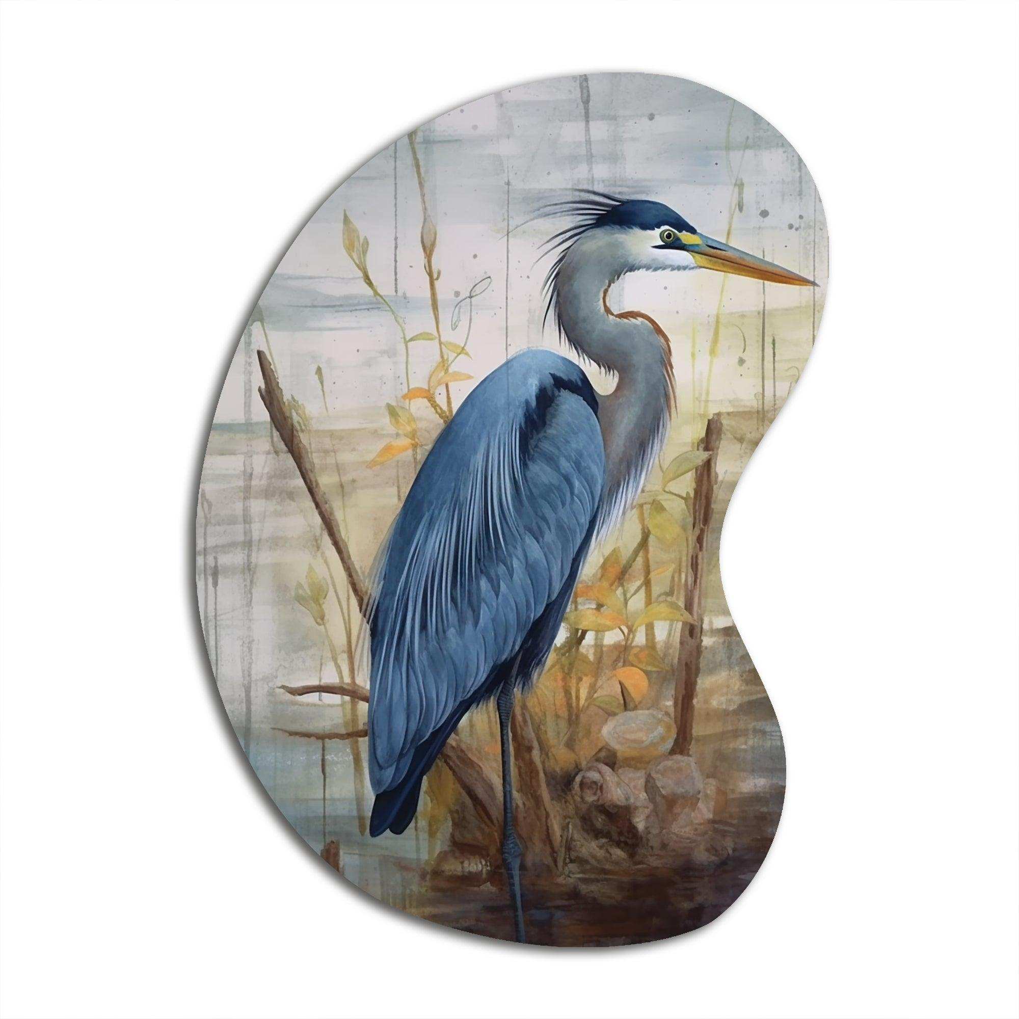 Blue Heron By The Watersite Watercolor I - Asymmetric Metal Wall Art