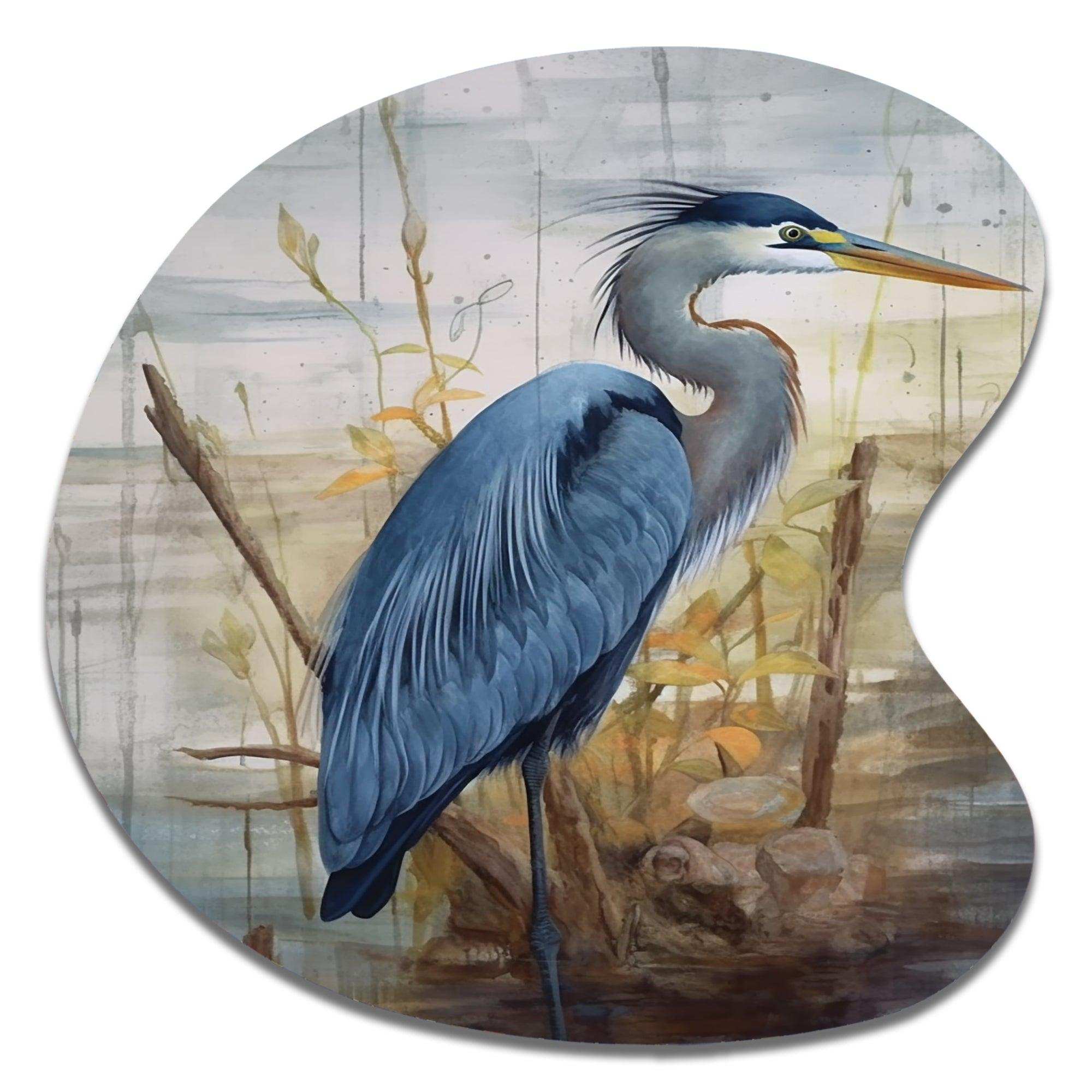 Blue Heron By The Watersite Watercolor I - Asymmetric Metal Wall Art