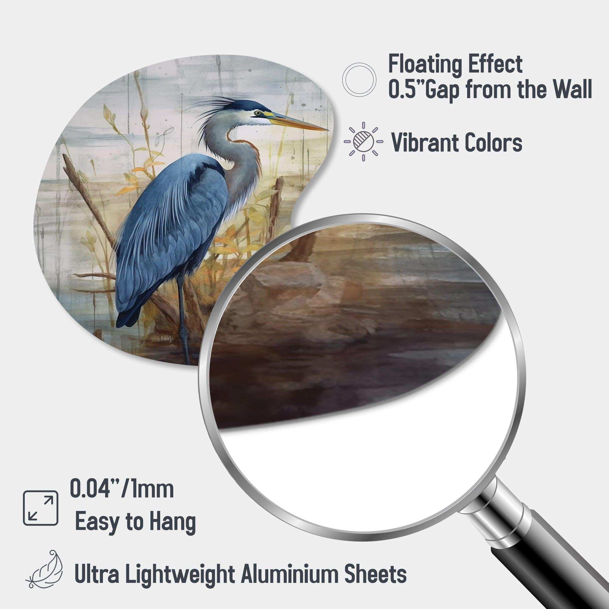 Blue Heron By The Watersite Watercolor I - Asymmetric Metal Wall Art