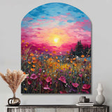 Breathtaking Sunset In Blossoming Flower Meadows I - Asymmetric Metal Wall Art
